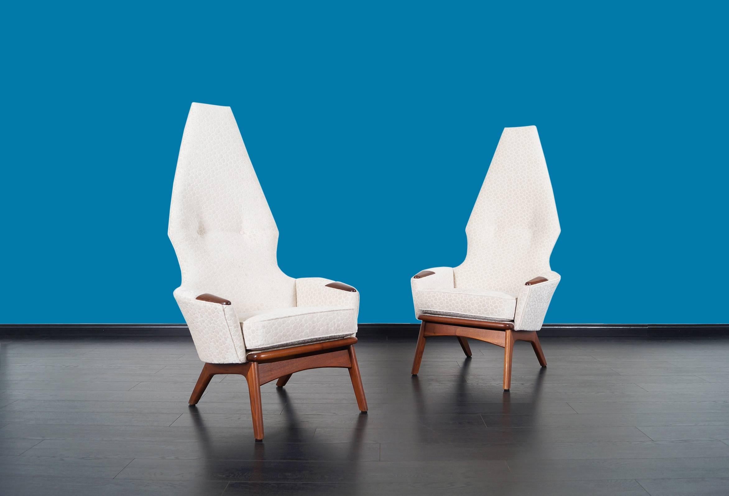 Fabulous pair of vintage high back lounge chairs model 2056-C designed by Adrian Pearsall for Craft Associates. These gorgeous chairs are newly reupholstered in custom velvet.