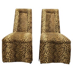 Vintage High-Back Skirted Side Chairs – Pair