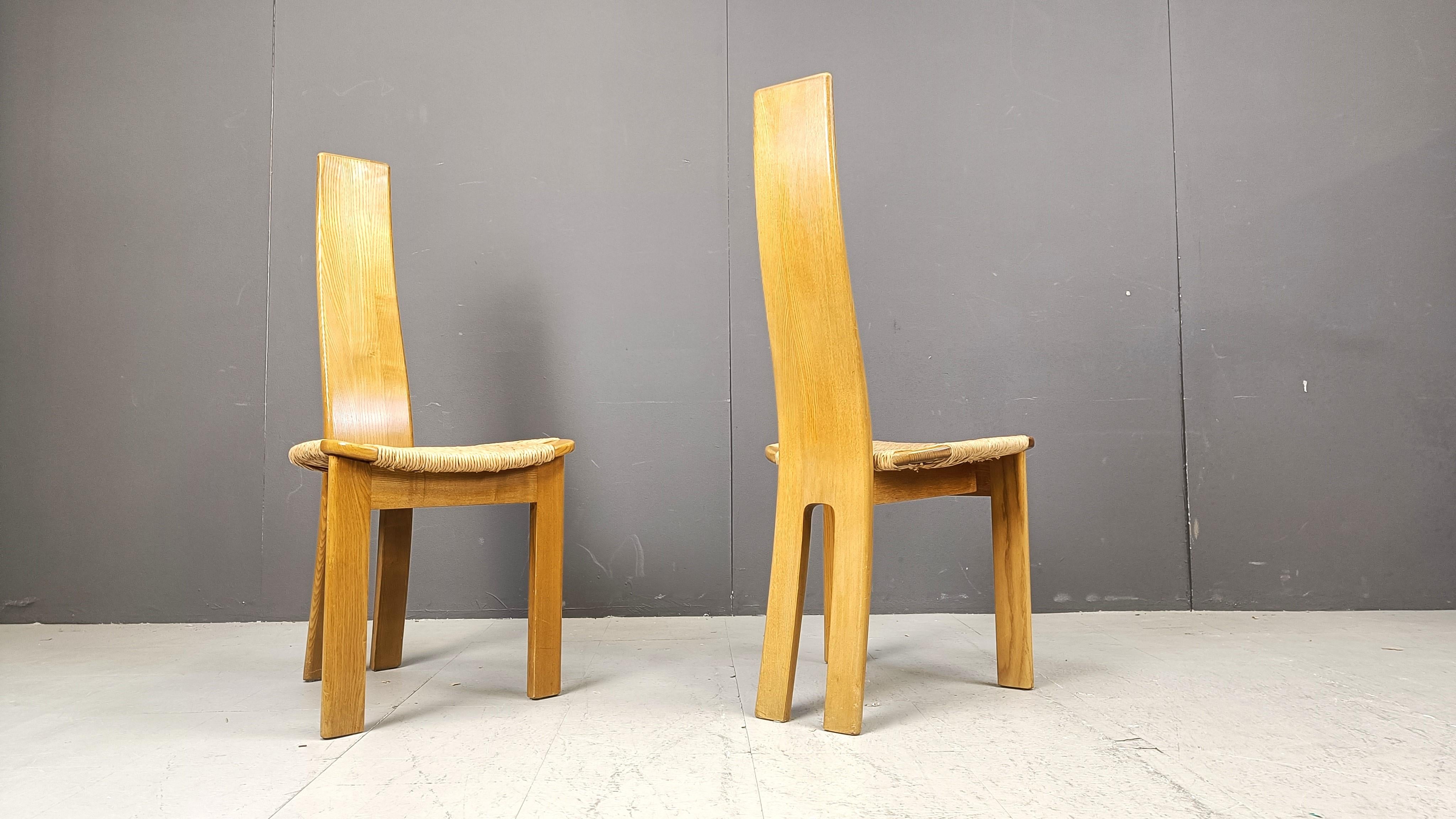 Mid-Century Modern Vintage high back wicker dining chairs, 1960s For Sale