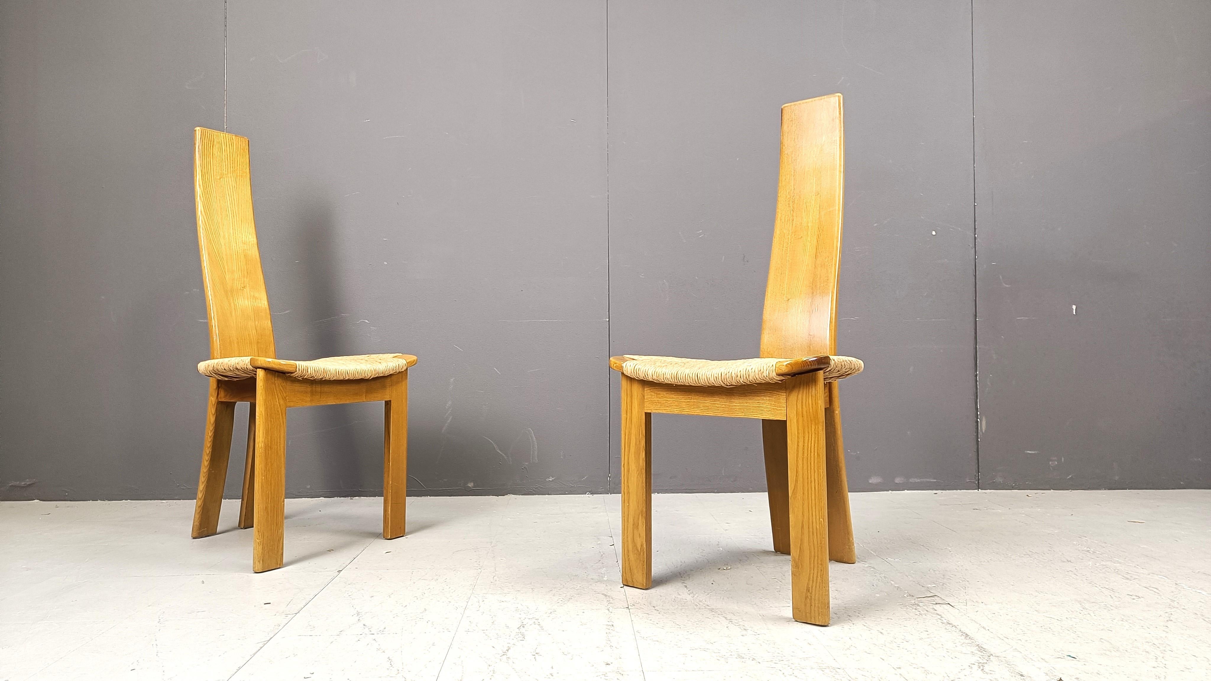German Vintage high back wicker dining chairs, 1960s For Sale