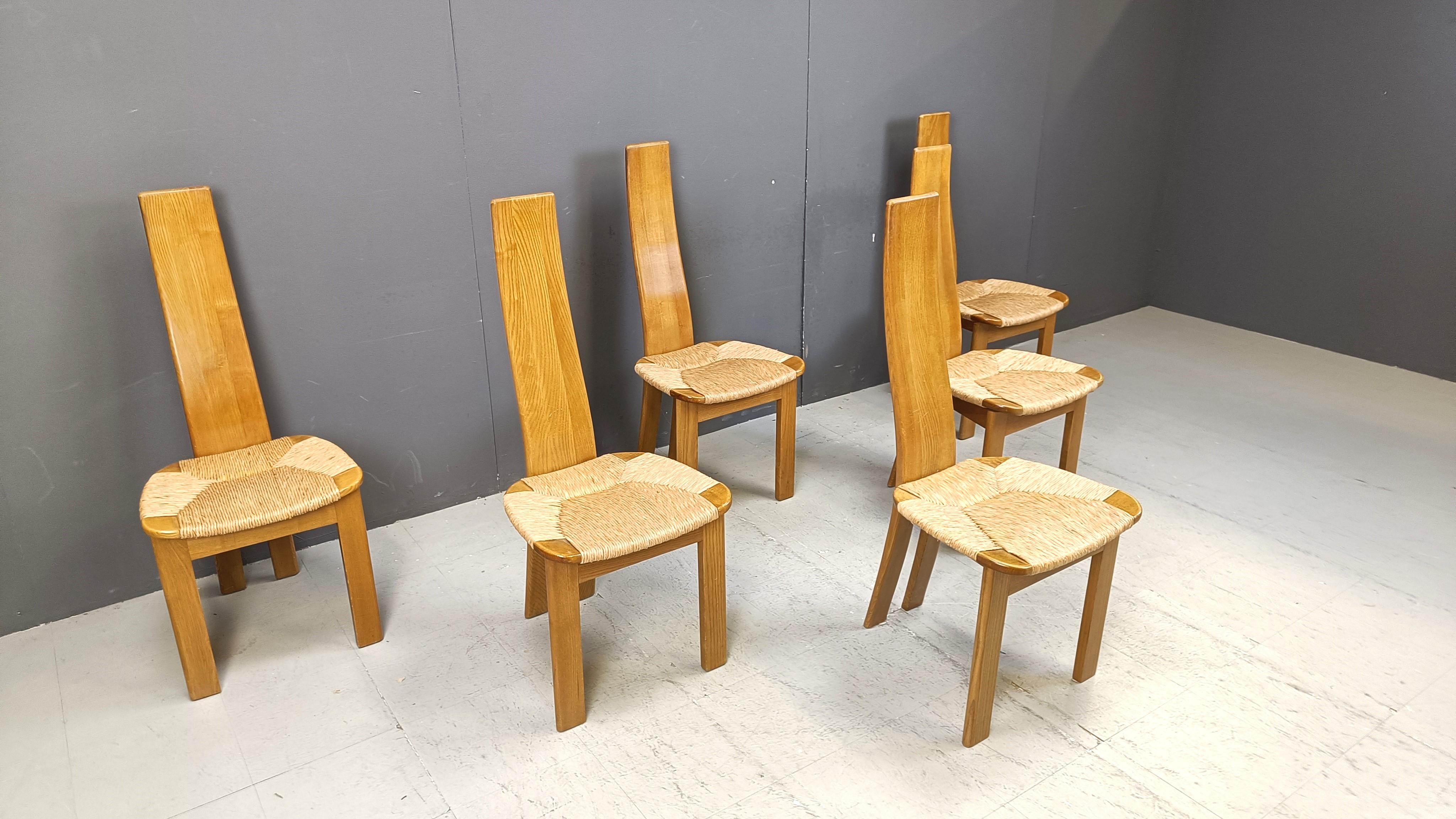 Wicker Vintage high back wicker dining chairs, 1960s For Sale
