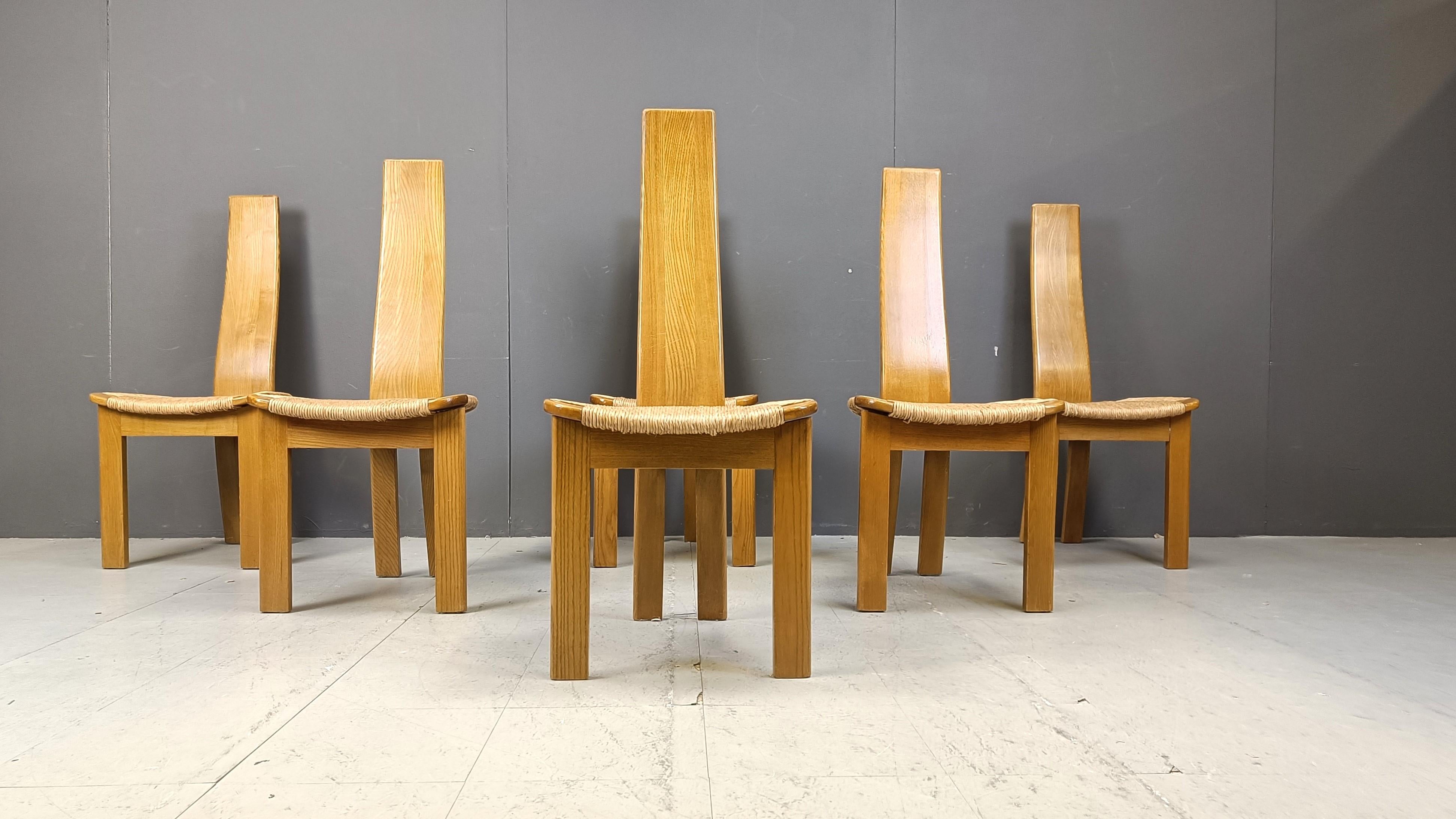 Vintage high back wicker dining chairs, 1960s For Sale 1