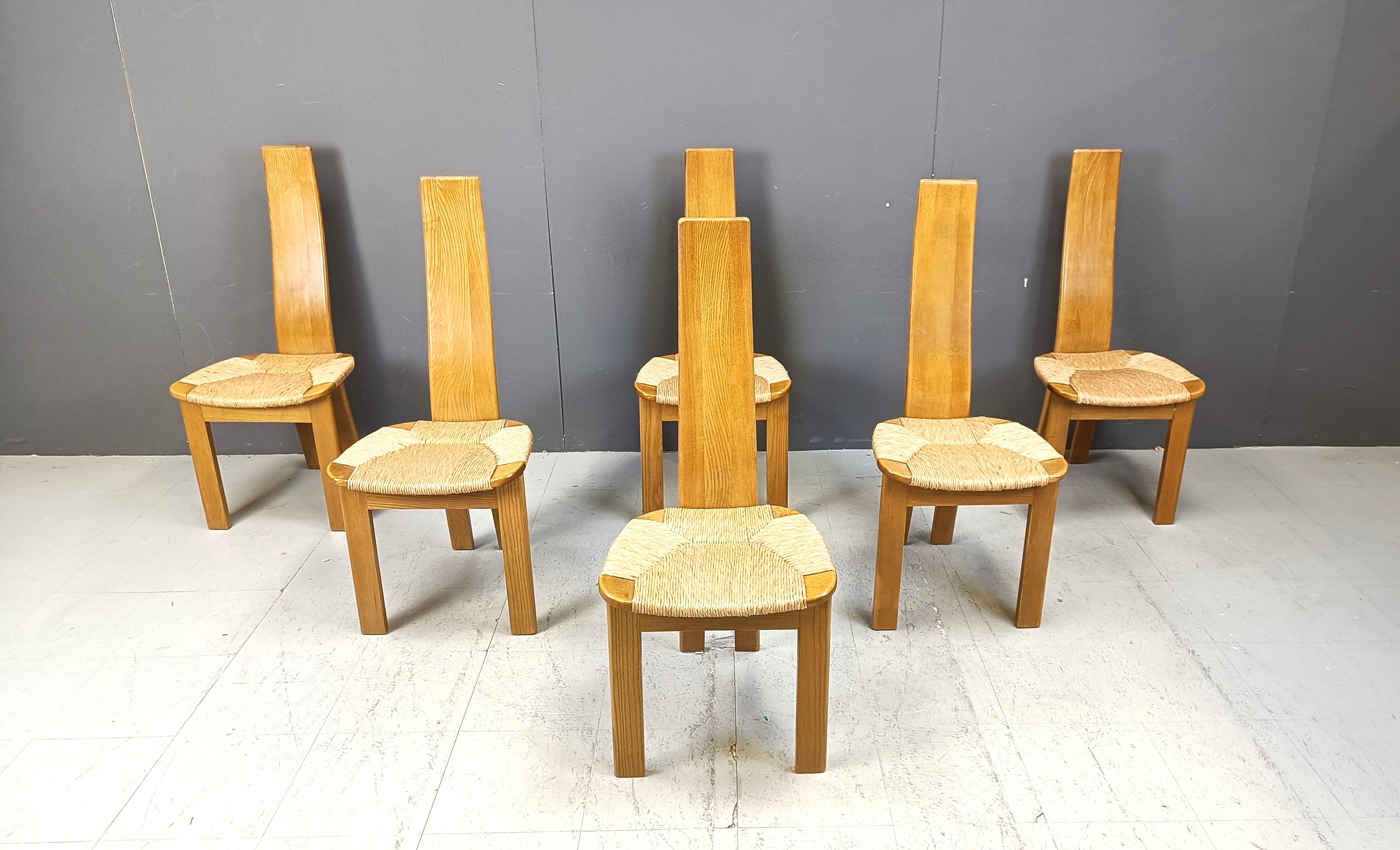 Vintage high back wicker dining chairs, 1960s For Sale 2
