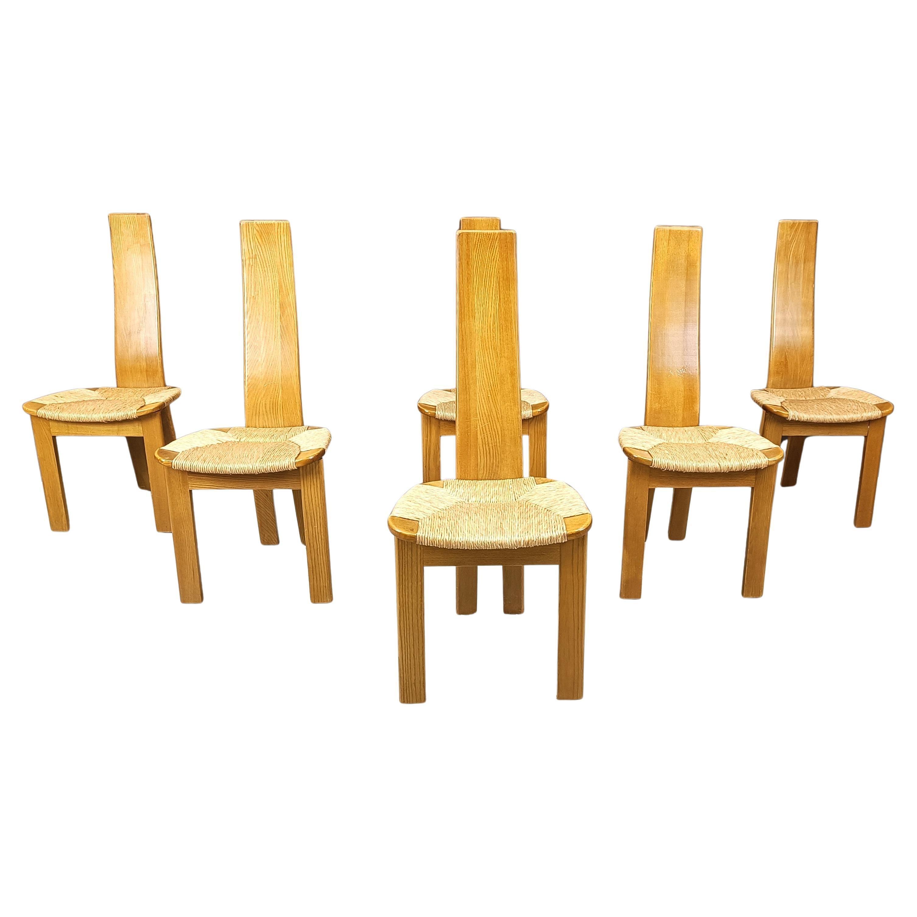 Vintage high back wicker dining chairs, 1960s
