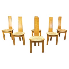 Sillas de comedor vintage de mimbre con respaldo alto, años 60