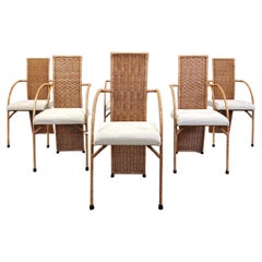 Set di 6 sedie da pranzo in vimini con schienale alto di Vintage By - anni '80