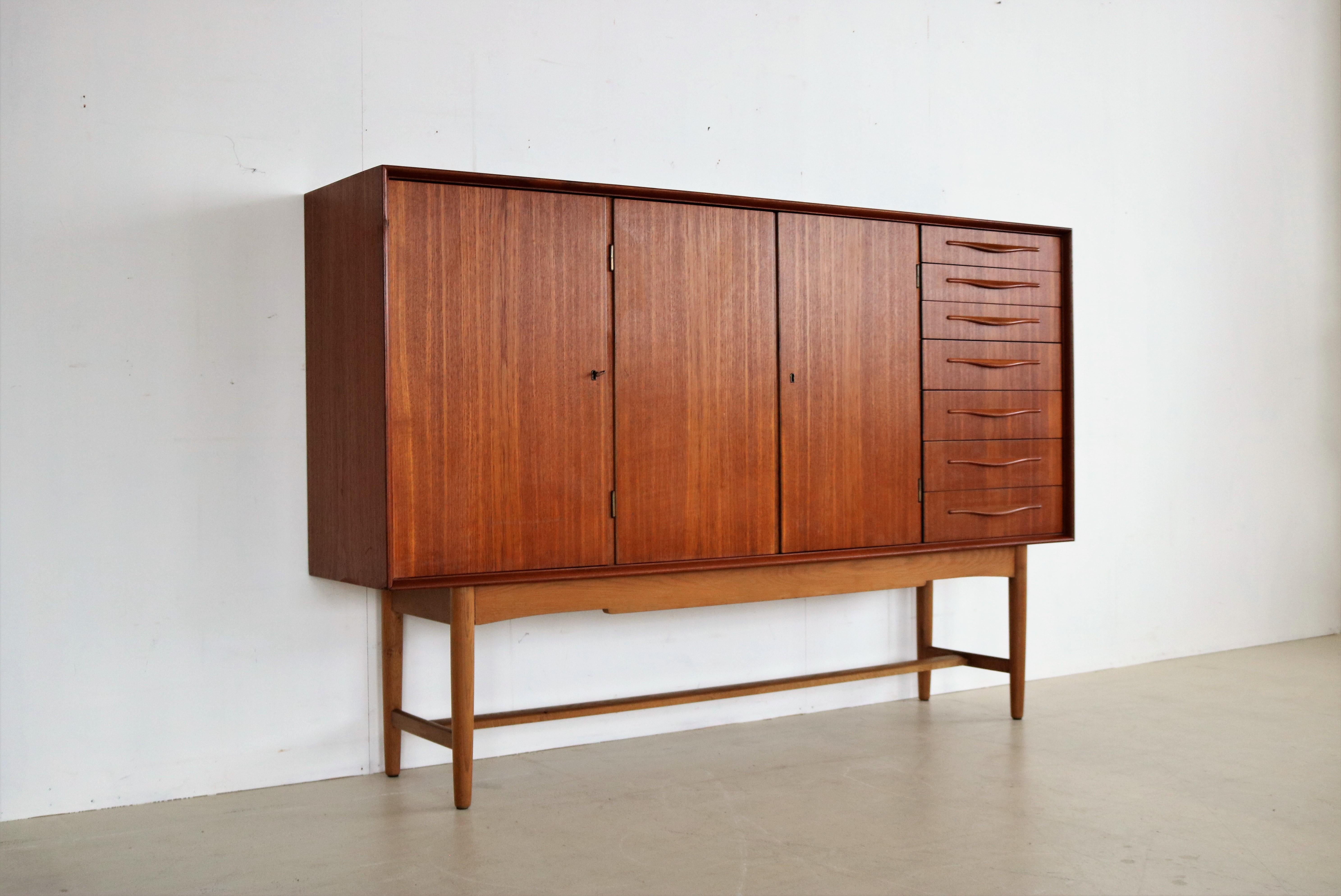 Mid-20th Century Vintage High Board Dresser Cabinet 60s Danish For Sale