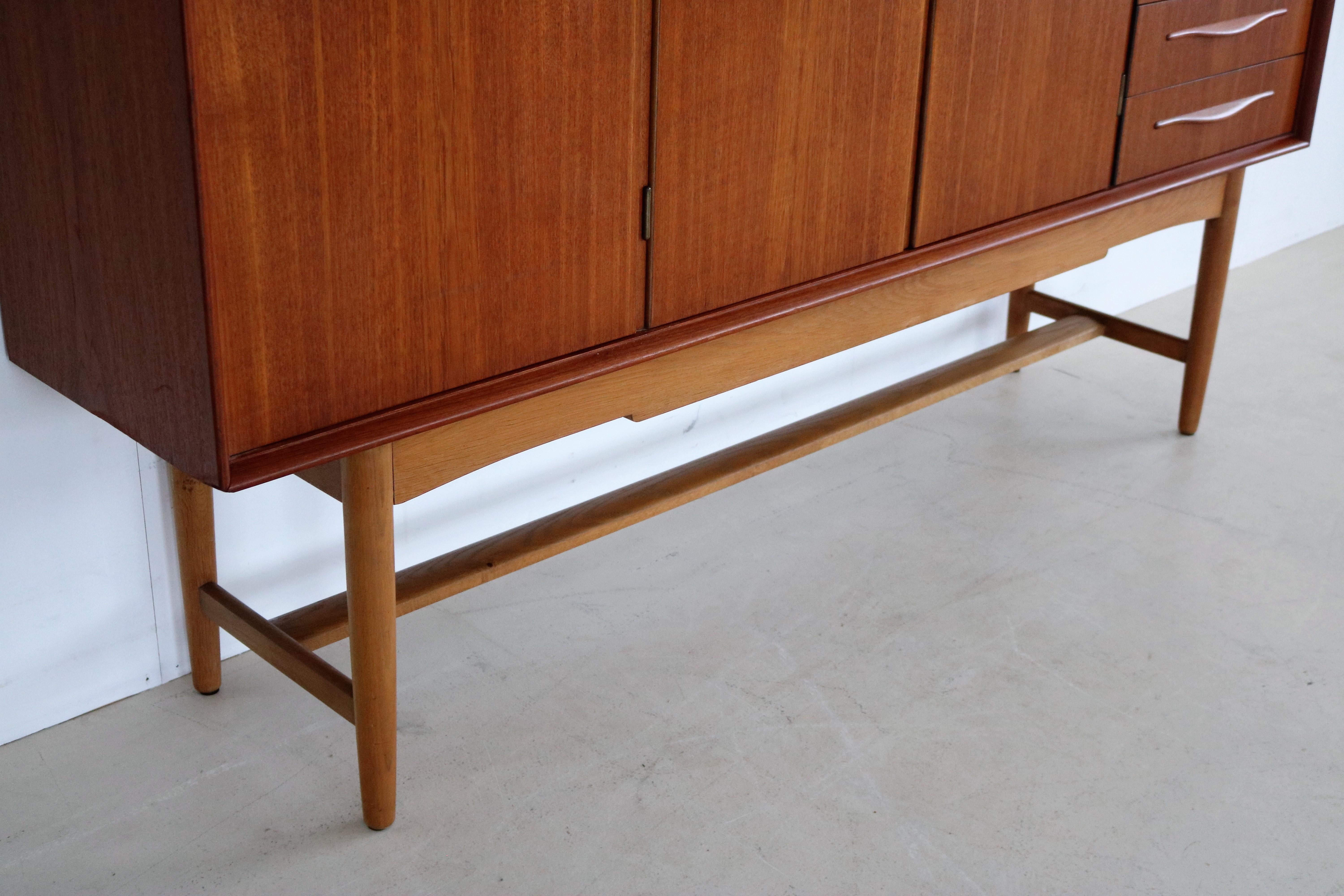 Oak Vintage High Board Dresser Cabinet 60s Danish For Sale