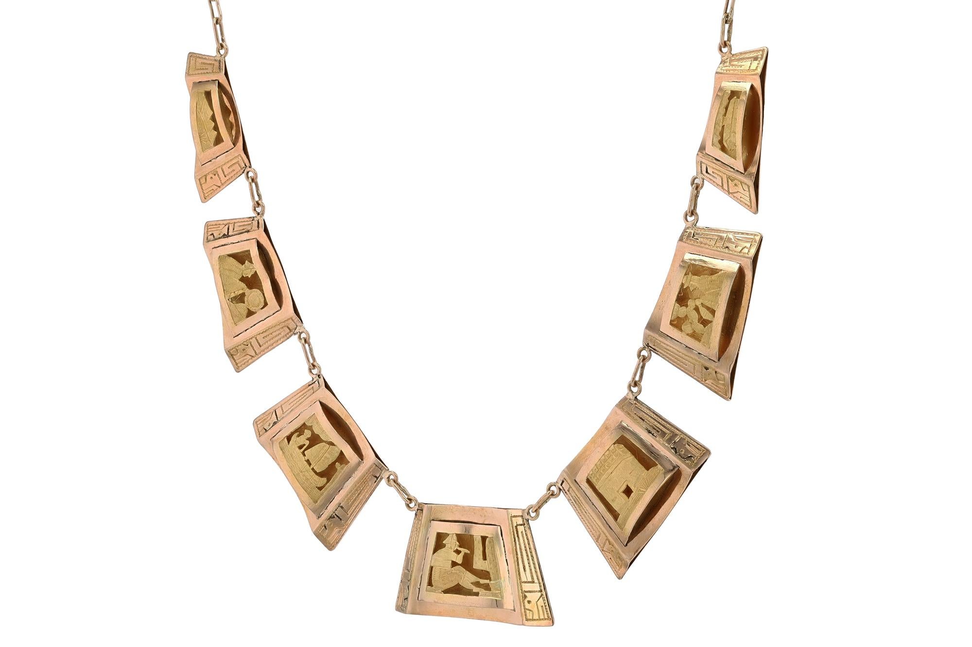 Women's or Men's Vintage High Karat Gold Mayan Peruvian Story Necklace