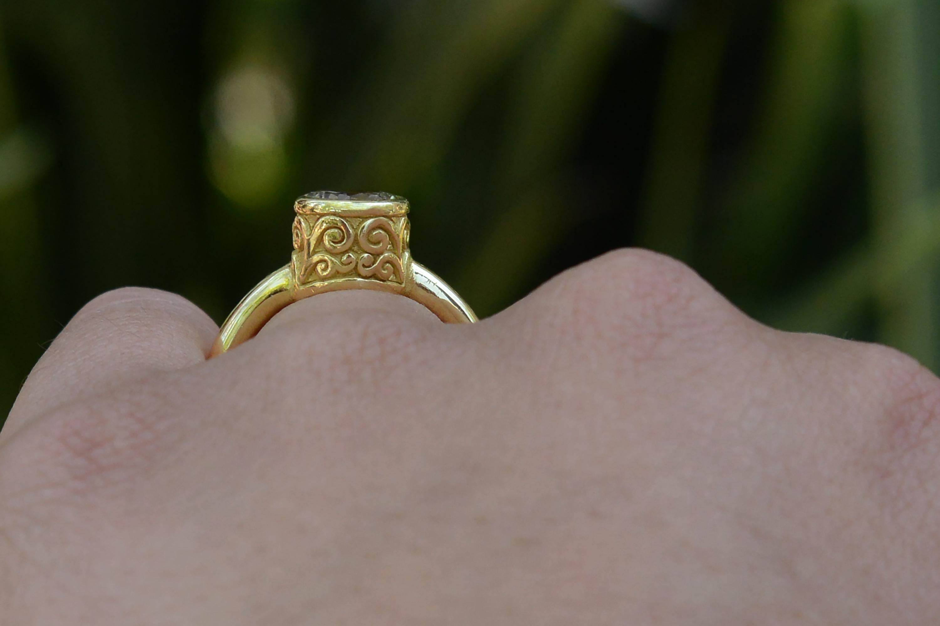 Round Cut Vintage High Karat Gold White Sapphire Engagement Ring