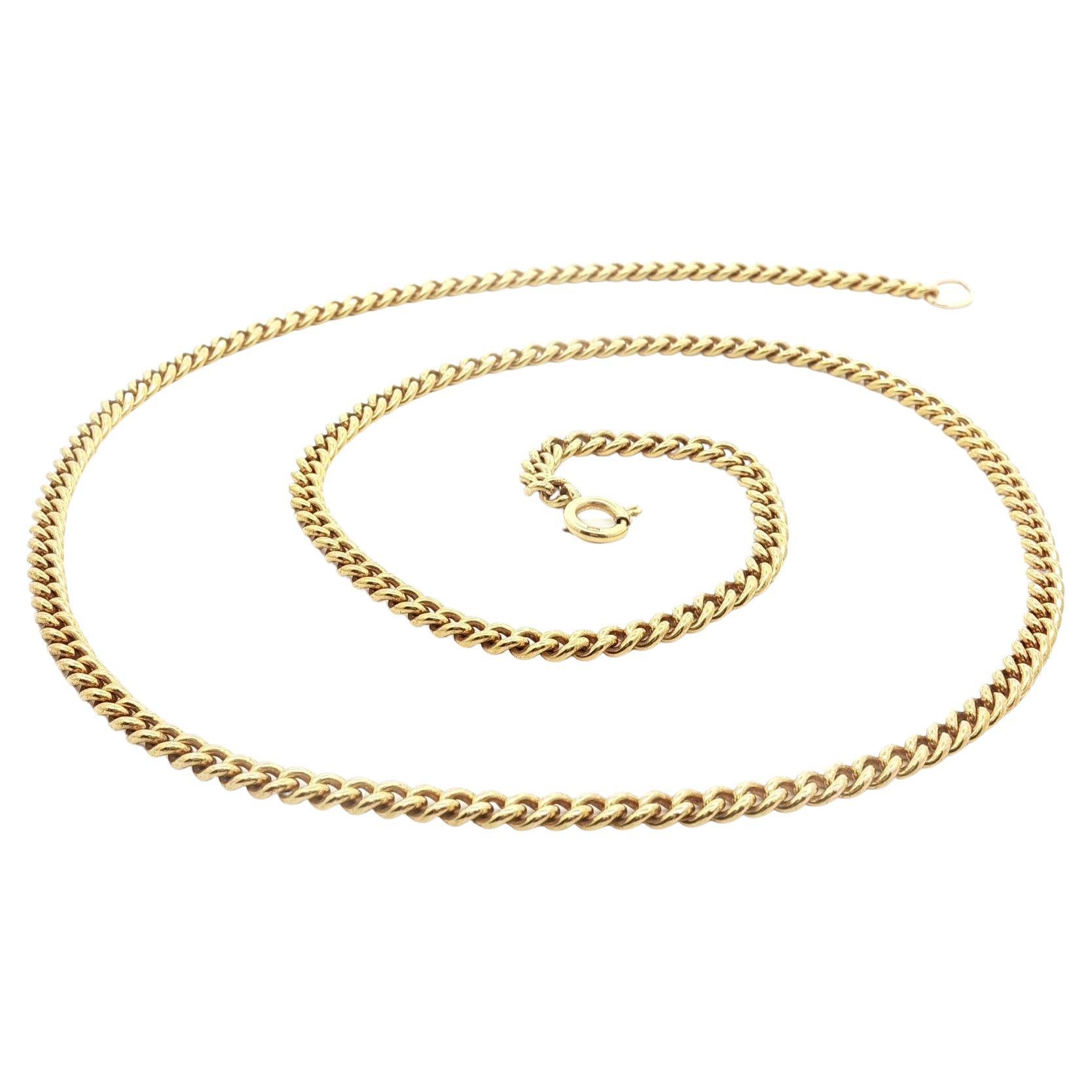 Vintage High Karat Solid Yellow Gold 20" Cuban Curb Link Chain Necklace For Sale
