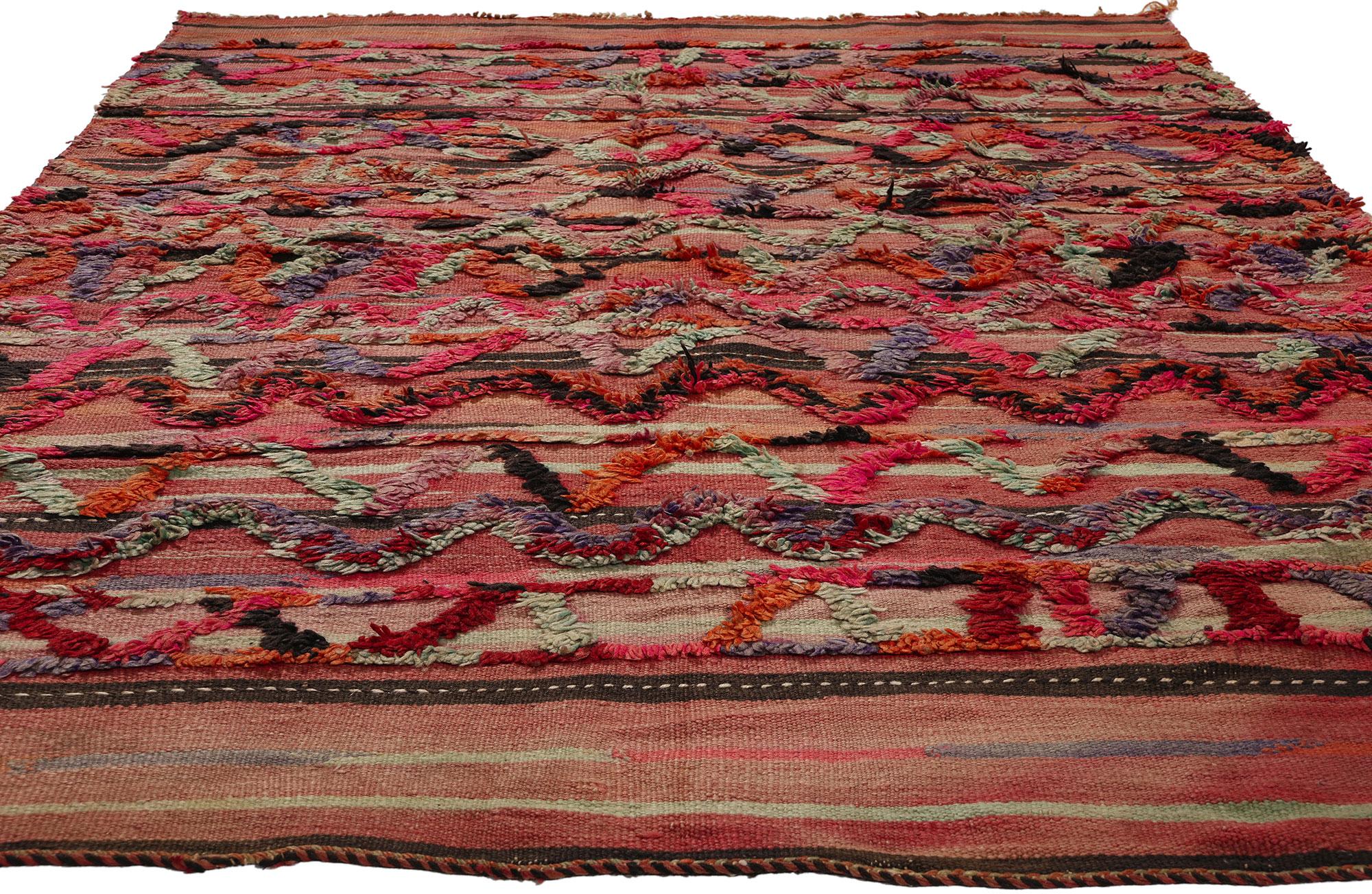 Bohemian  Vintage High-Low Taznakht Moroccan Rug, Tribal Enchantment Meets Boho Chic For Sale
