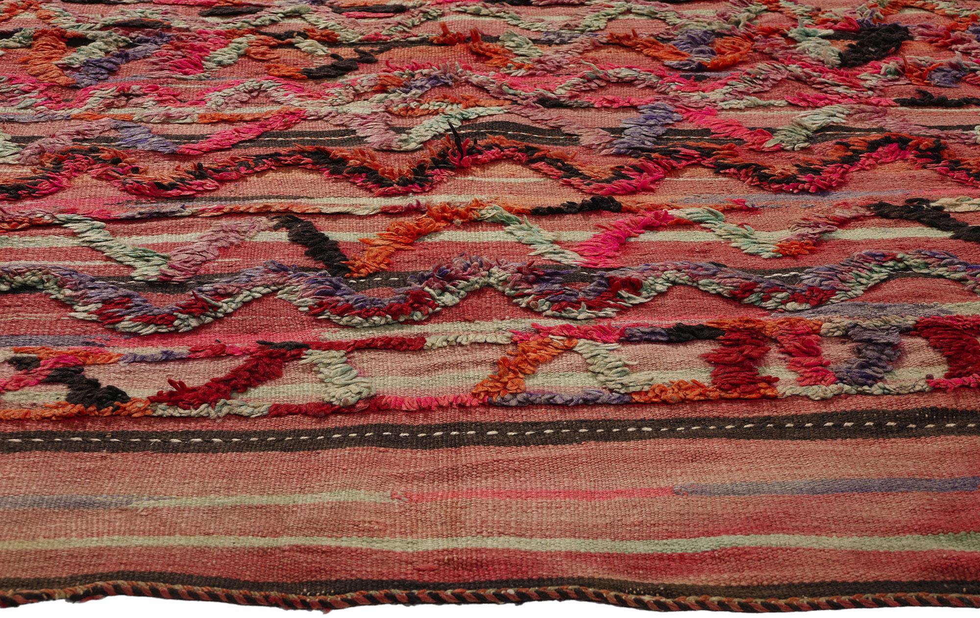 Hand-Woven  Vintage High-Low Taznakht Moroccan Rug, Tribal Enchantment Meets Boho Chic For Sale