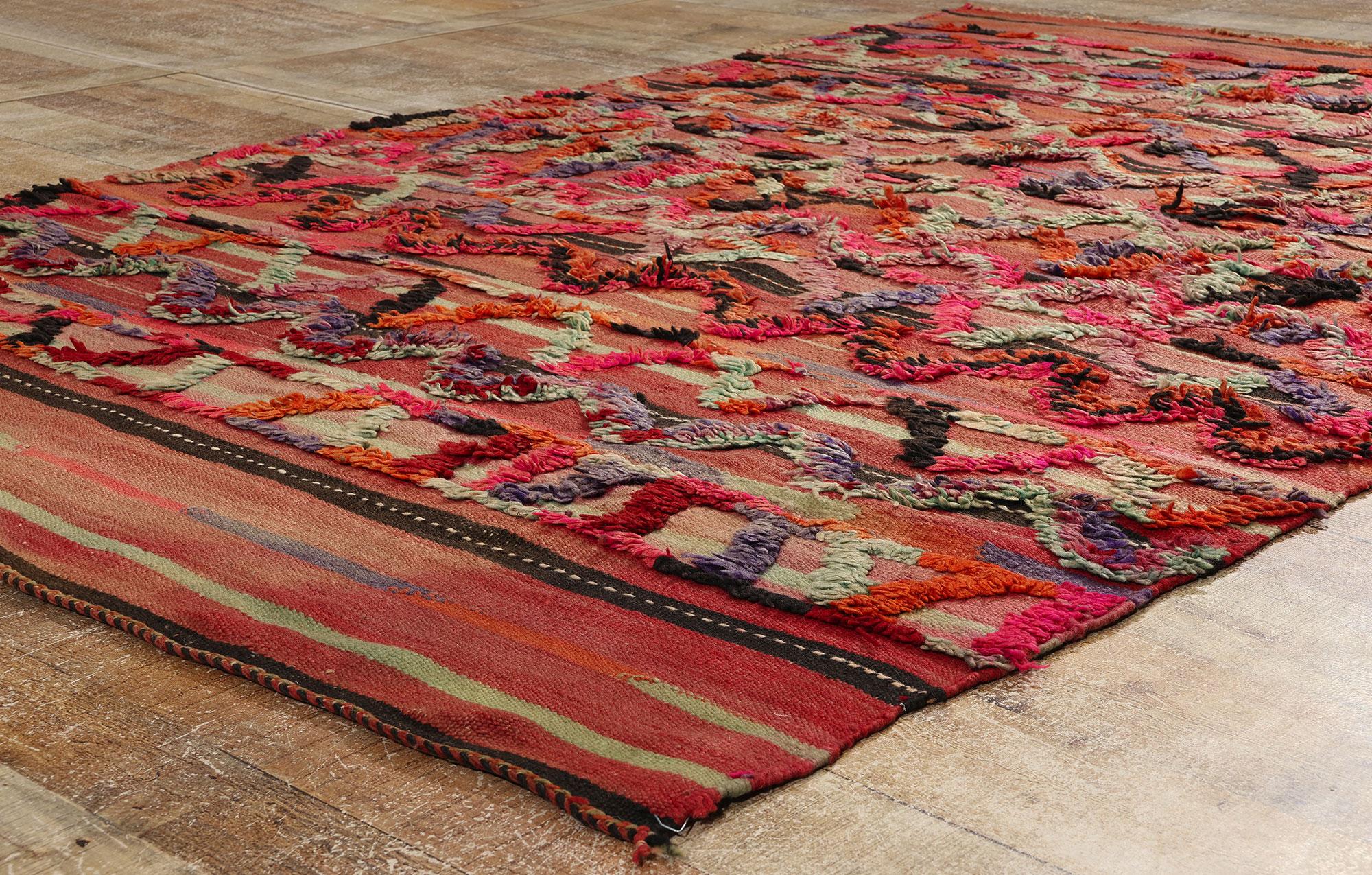 Wool  Vintage High-Low Taznakht Moroccan Rug, Tribal Enchantment Meets Boho Chic For Sale