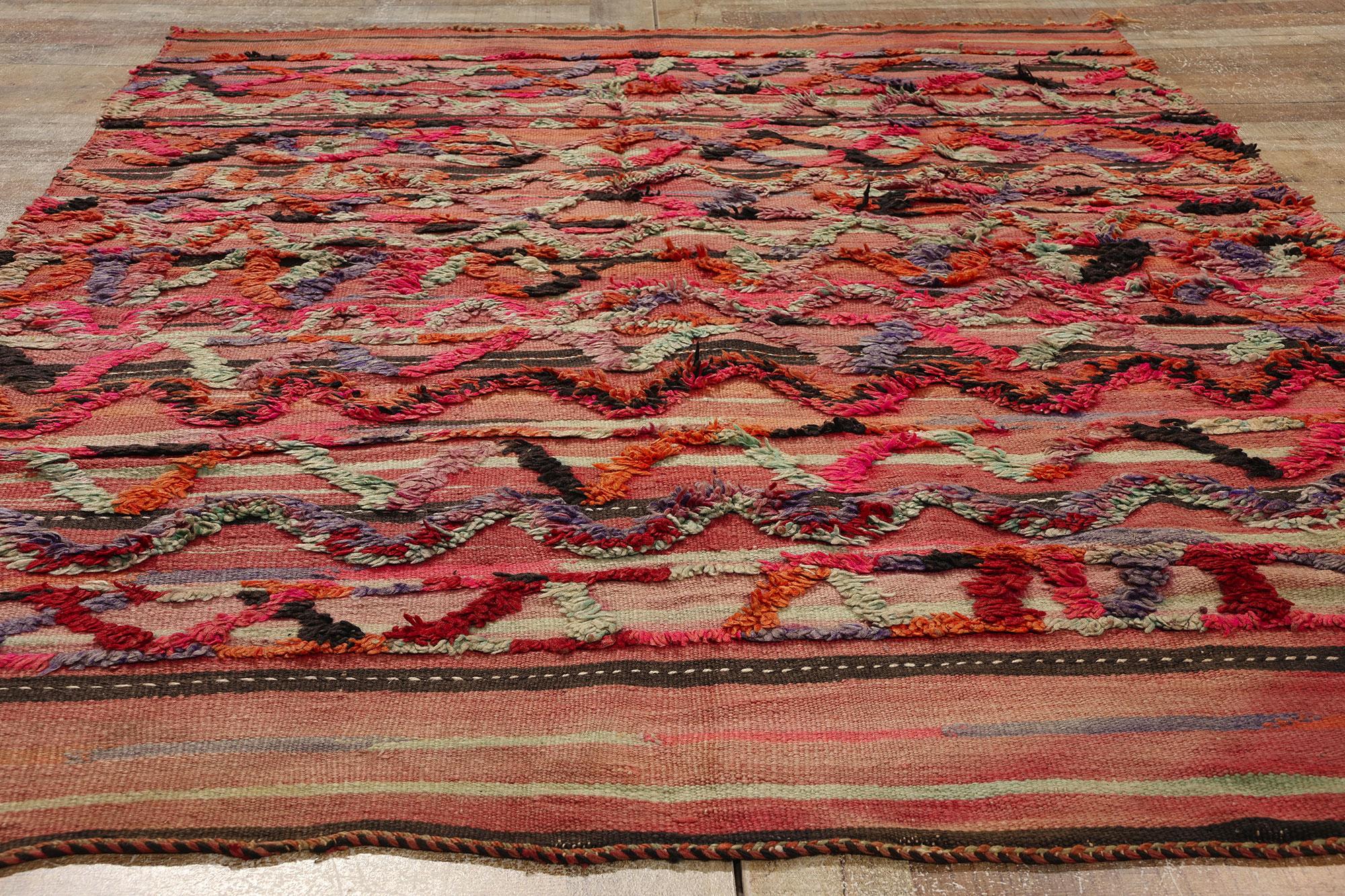  Vintage High-Low Taznakht Moroccan Rug, Tribal Enchantment Meets Boho Chic For Sale 1