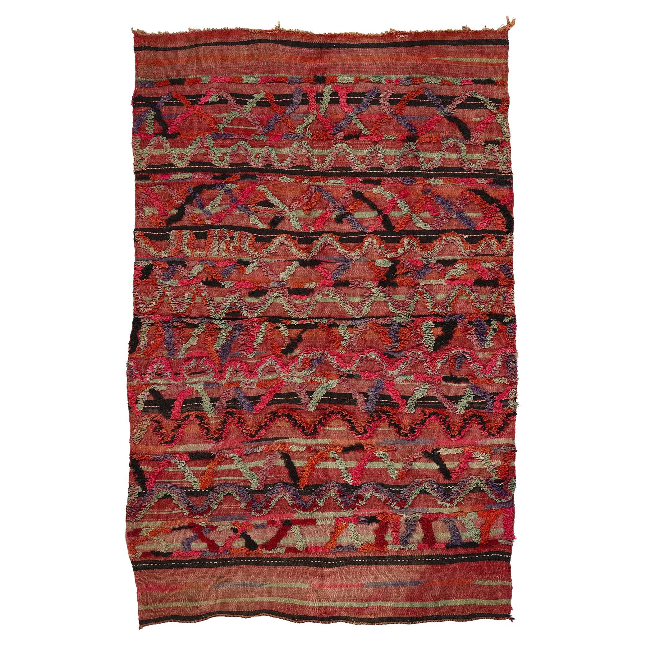  Vintage High-Low Taznakht Moroccan Rug, Tribal Enchantment Meets Boho Chic For Sale