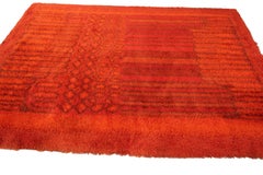 Vintage High Pile Scandinavian Rya Rug Handmade Geometric Large 6x10 193cmx305cm