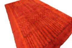 Vintage High Pile Scandinavian Rya Rug Handmade Geometric Large 6x10 193cmx305cm