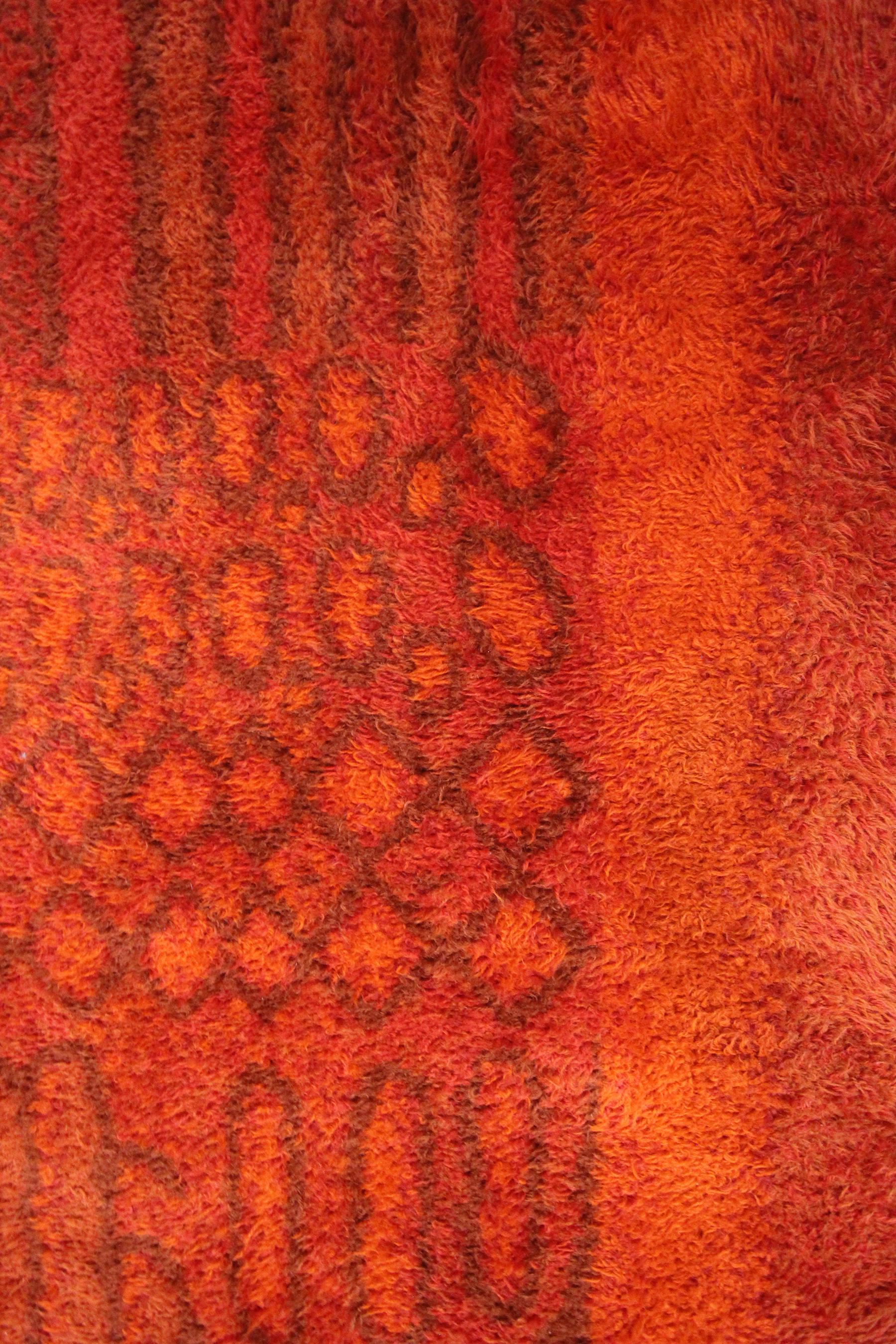 Wool Vintage High Pile Scandinavian Rya Rug Handmade Geometric Large 6x10 193cmx305cm For Sale