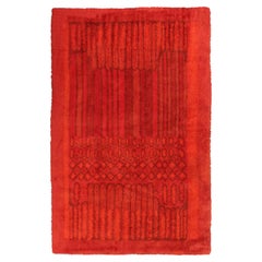 Vintage High Pile Scandinavian Rya Rug Handmade Geometric Large 6x10 193cmx305cm