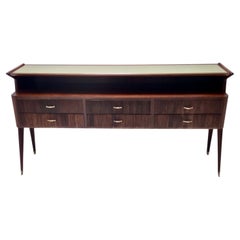 Vintage High-Quality Ebonized Black Walnut Dresser with Glass Top, Italy