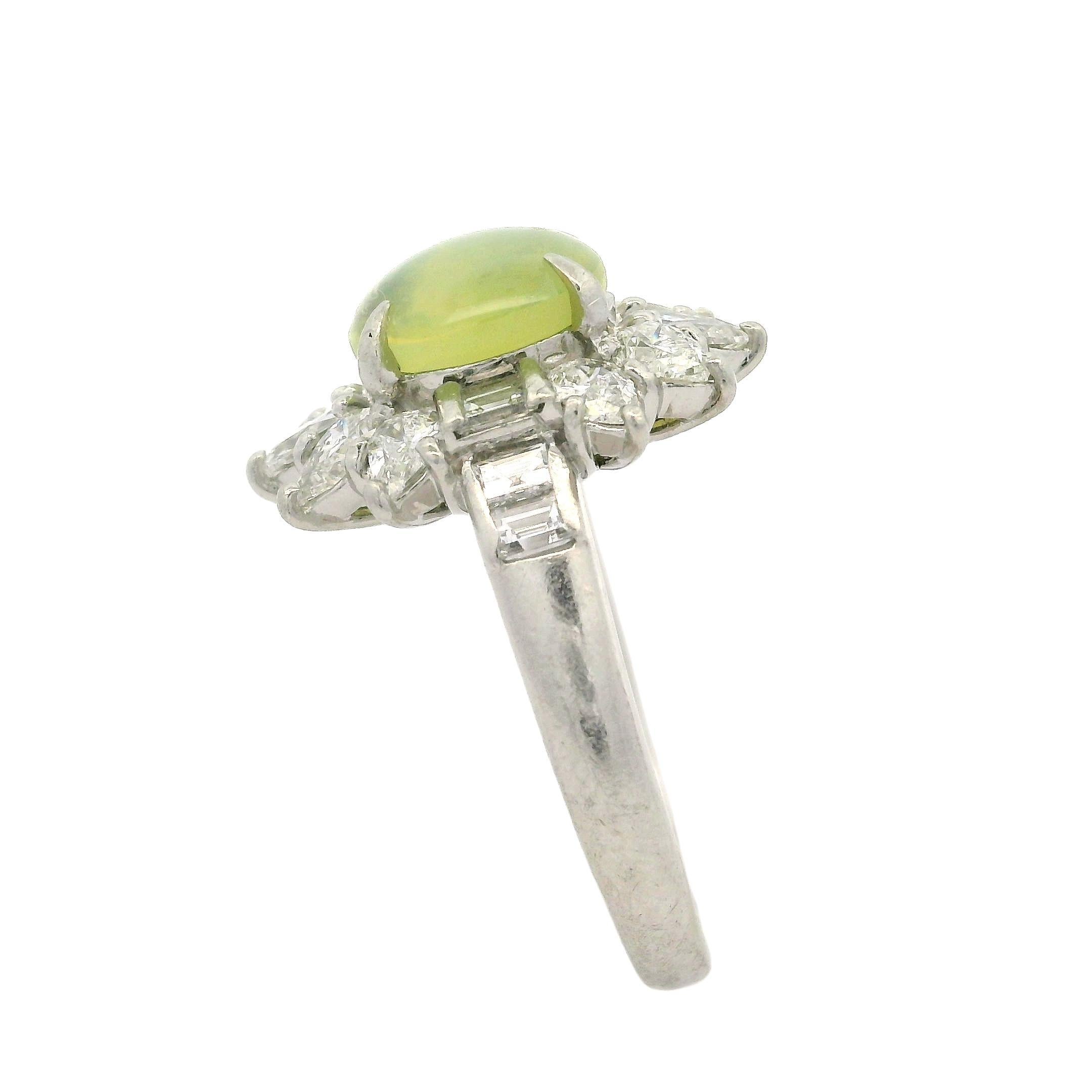 Vintage High Quality Platinum GIA 4.52ct Round Cat's Eye Pear Diamond Ring For Sale 5