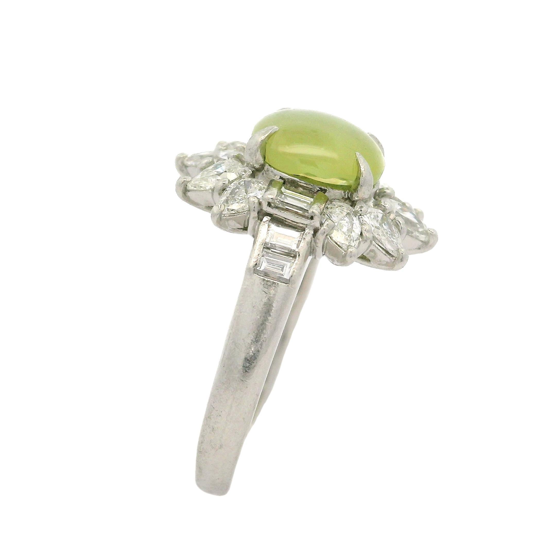 Vintage High Quality Platinum GIA 4.52ct Round Cat's Eye Pear Diamond Ring For Sale 6
