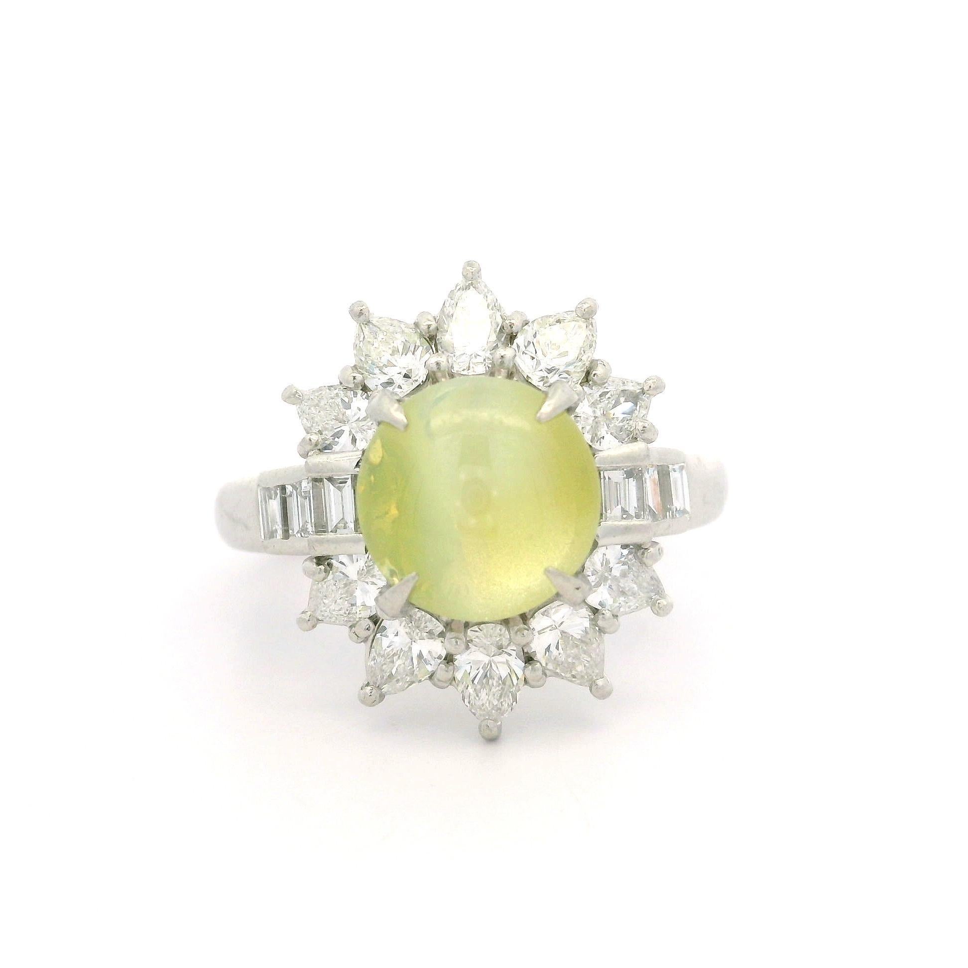 Vintage High Quality Platinum GIA 4.52ct Round Cat's Eye Pear Diamond Ring For Sale 8
