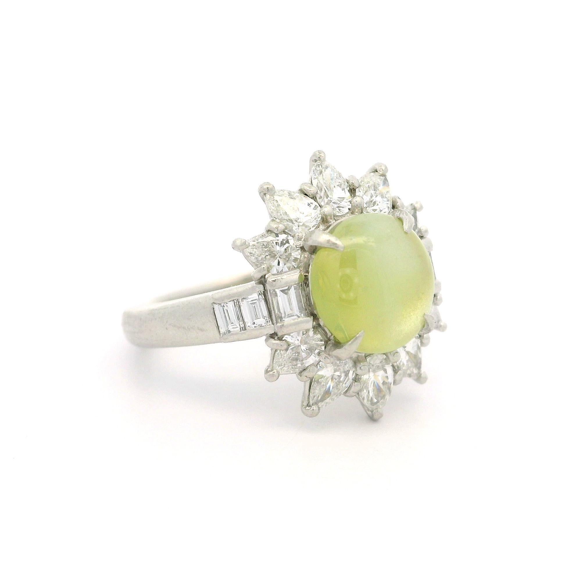 Vintage High Quality Platinum GIA 4.52ct Round Cat's Eye Pear Diamond Ring For Sale 9
