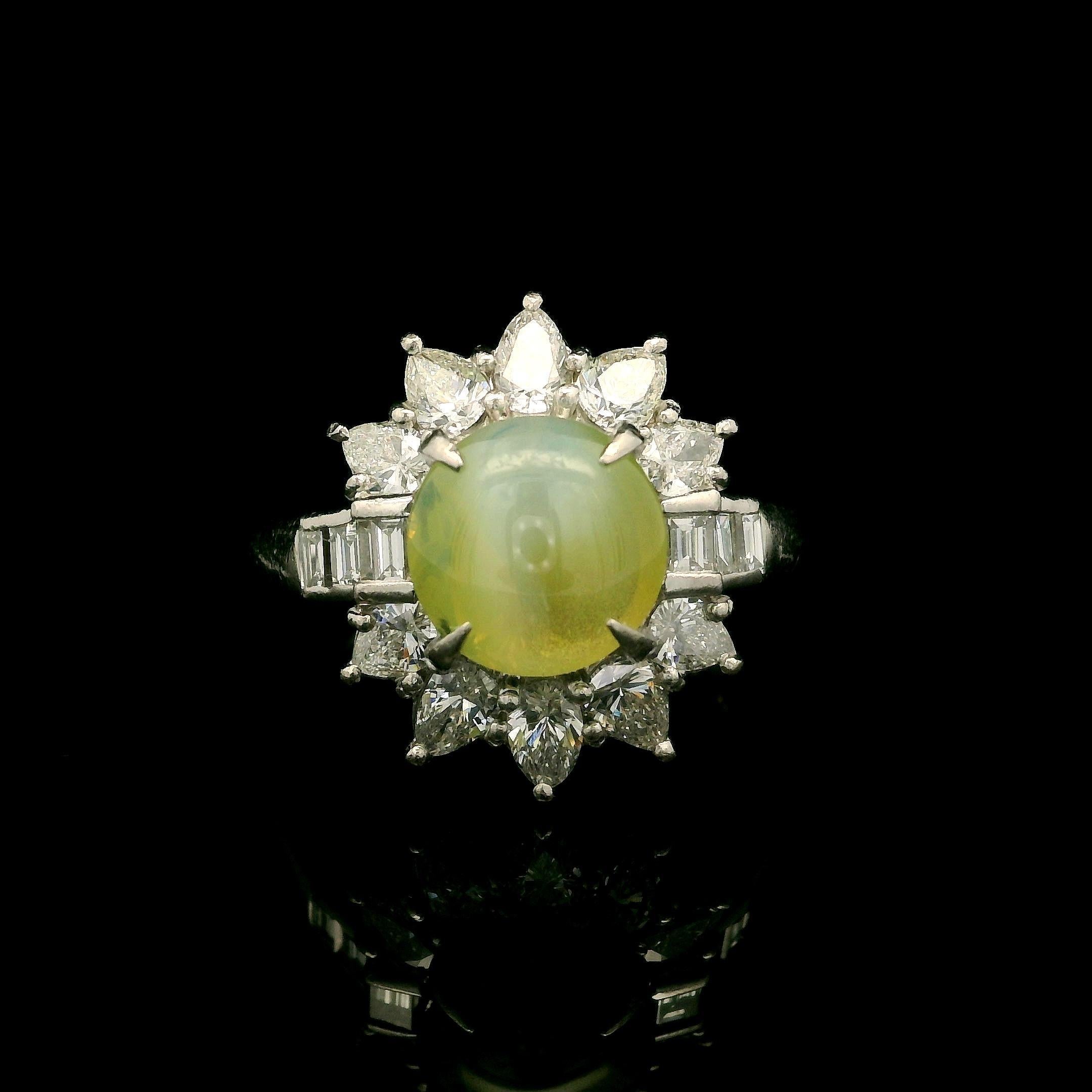 Vintage High Quality Platinum GIA 4.52ct Round Cat's Eye Pear Diamond Ring For Sale 10
