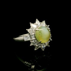 Vintage High Quality Platinum GIA 4.52ct Round Cat's Eye Pear Diamond Ring