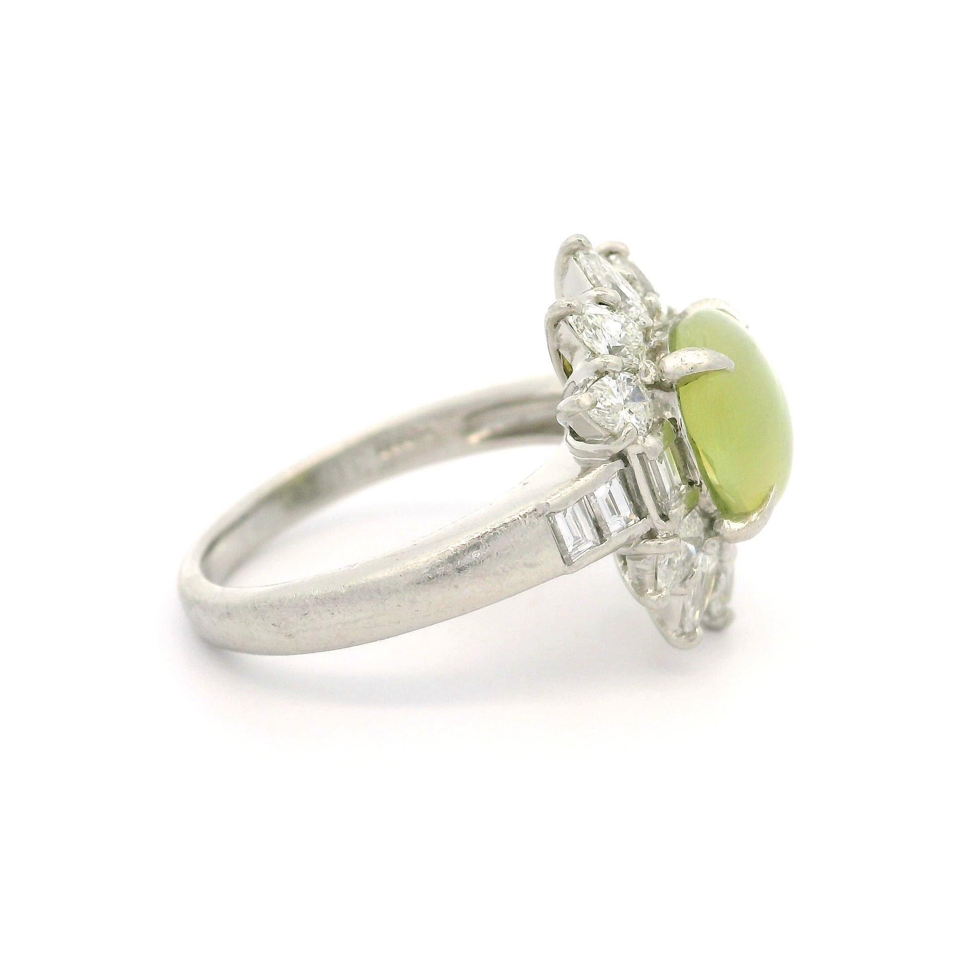 Women's Vintage High Quality Platinum GIA 4.52ct Round Cat's Eye Pear Diamond Ring For Sale