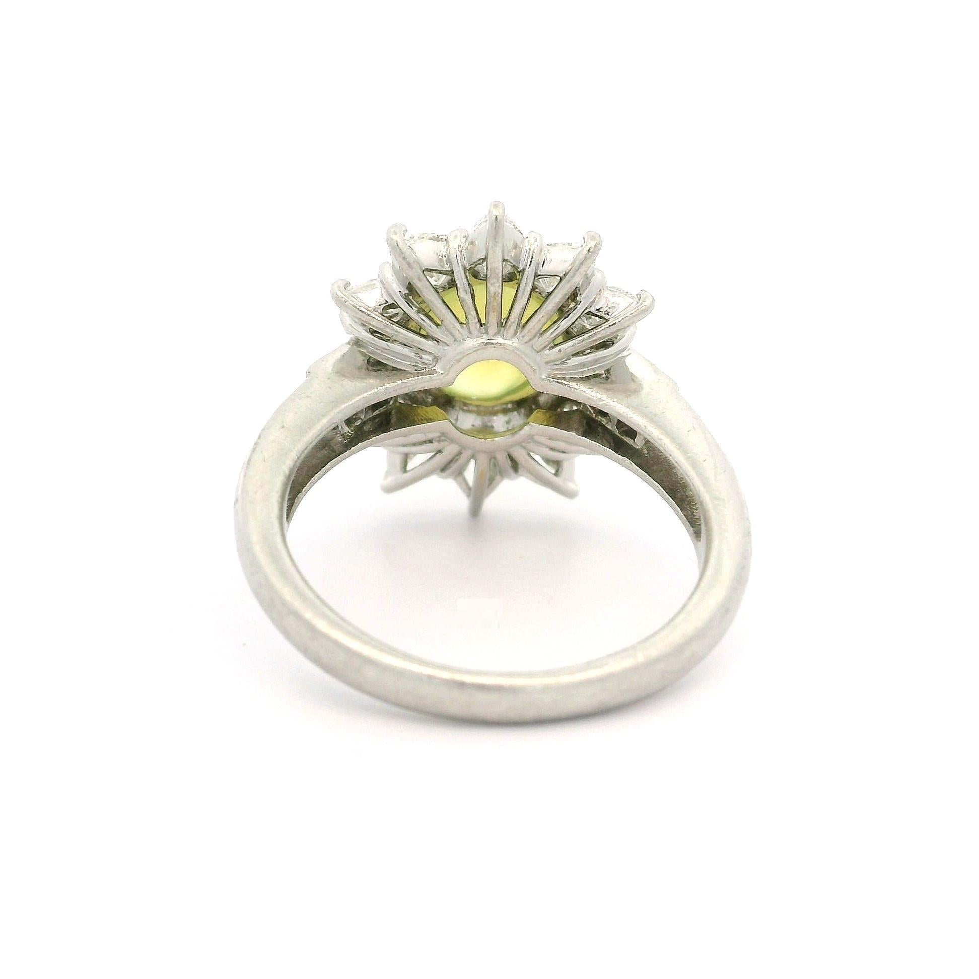 Vintage High Quality Platinum GIA 4.52ct Round Cat's Eye Pear Diamond Ring For Sale 1