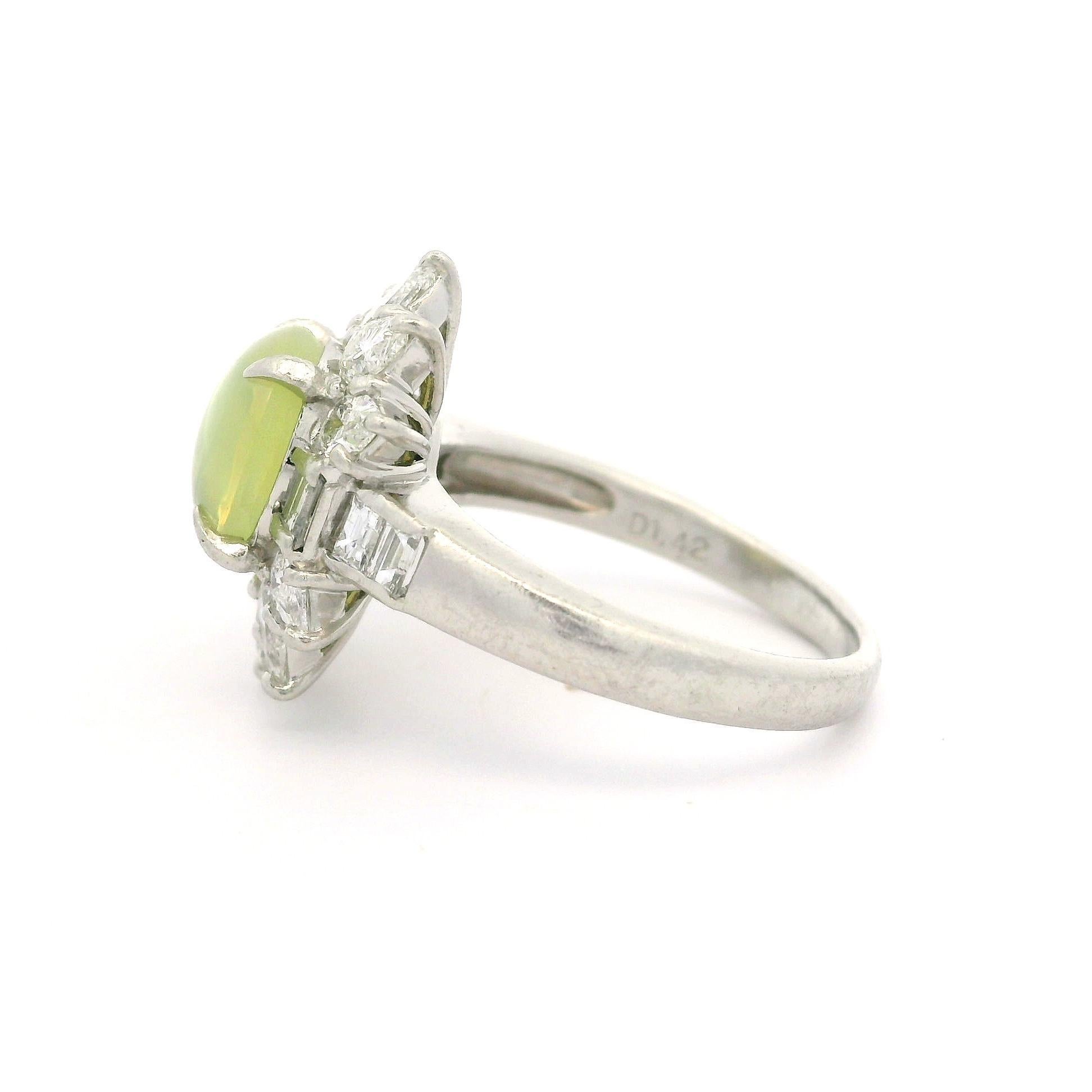 Vintage High Quality Platinum GIA 4.52ct Round Cat's Eye Pear Diamond Ring For Sale 2