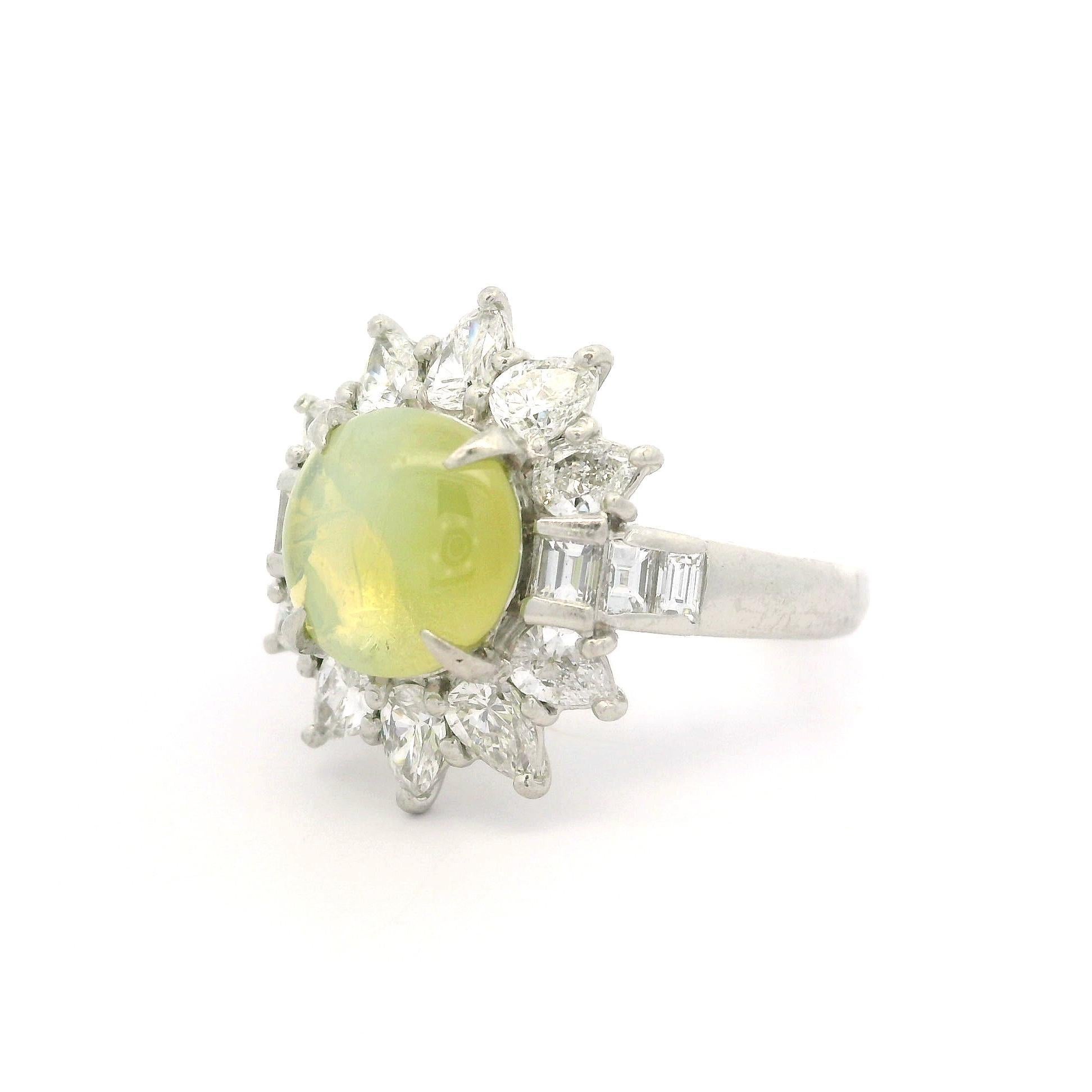 Vintage High Quality Platinum GIA 4.52ct Round Cat's Eye Pear Diamond Ring For Sale 3