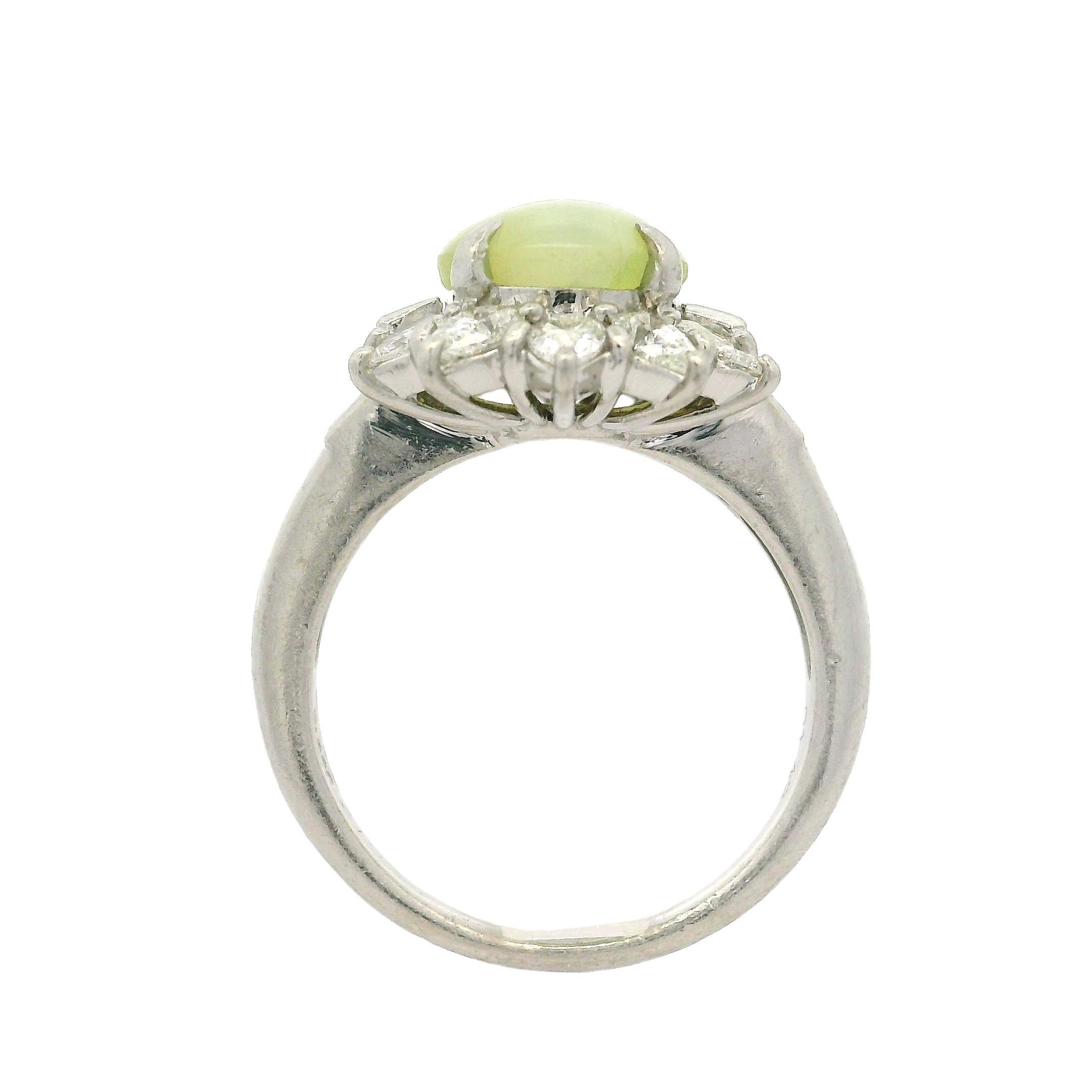 Vintage High Quality Platinum GIA 4.52ct Round Cat's Eye Pear Diamond Ring For Sale 4
