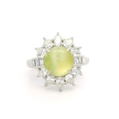 Vintage High Quality Platinum GIA 4.52ct Round Cat's Eye Pear Diamond Ring
