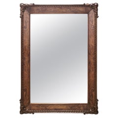 Miroir mural rectangulaire vintage de haute qualité avec cadre en hêtre et noyer, Italie