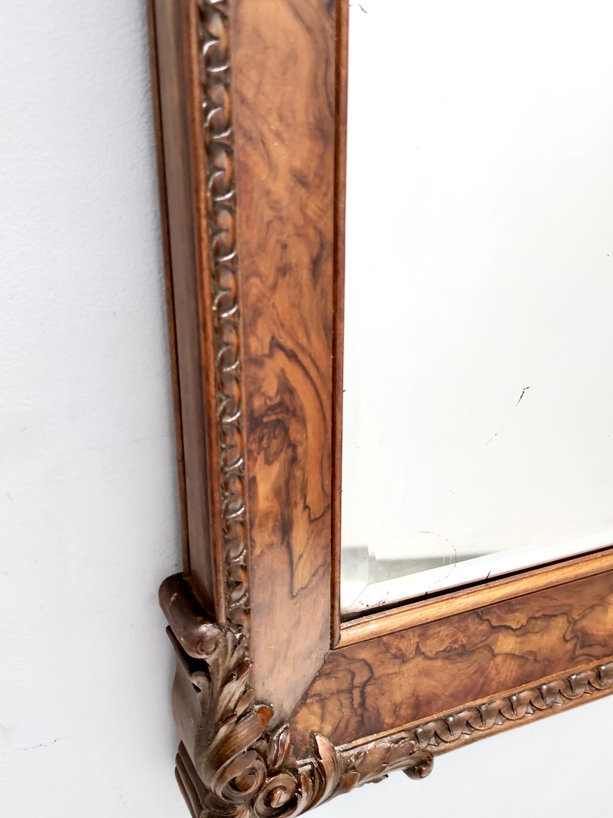 Vintage High-quality Wall Mirror with Beech and Walnut Frame, Italy For Sale 5