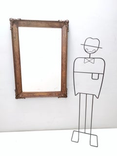 Vintage High-quality Rectangular Wall Mirror with Beech and Walnut Frame, Italy