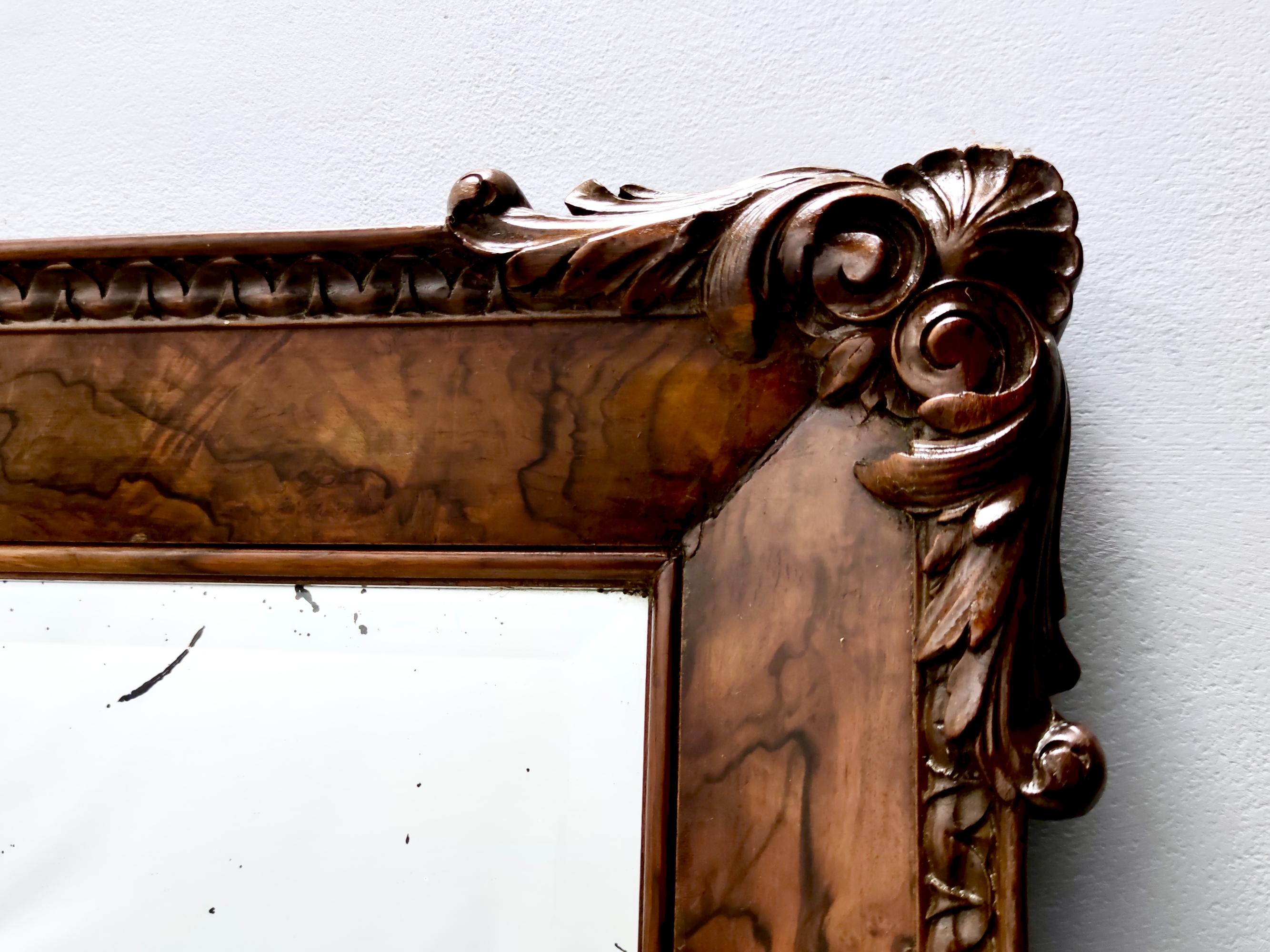 Vintage High-quality Wall Mirror with Beech and Walnut Frame, Italy For Sale 3