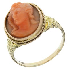 Vintage High Relief Coral Cameo 14K Ring