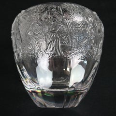 Vintage High Relief Glass Vase with Figures and Garden Elements, circa 1950
