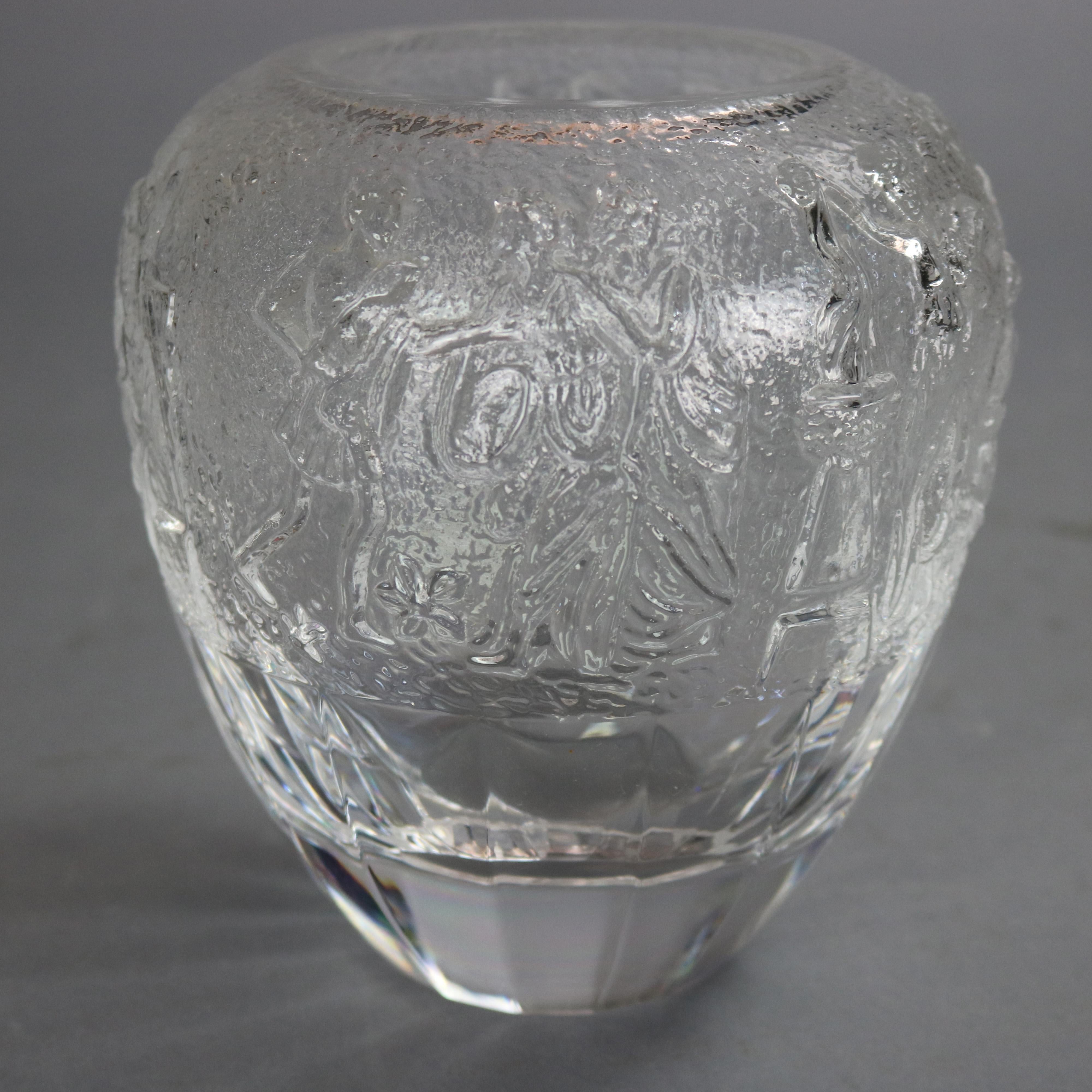 20th Century Vintage High Relief Glass Vase with Figures and Garden Elements, circa 1950