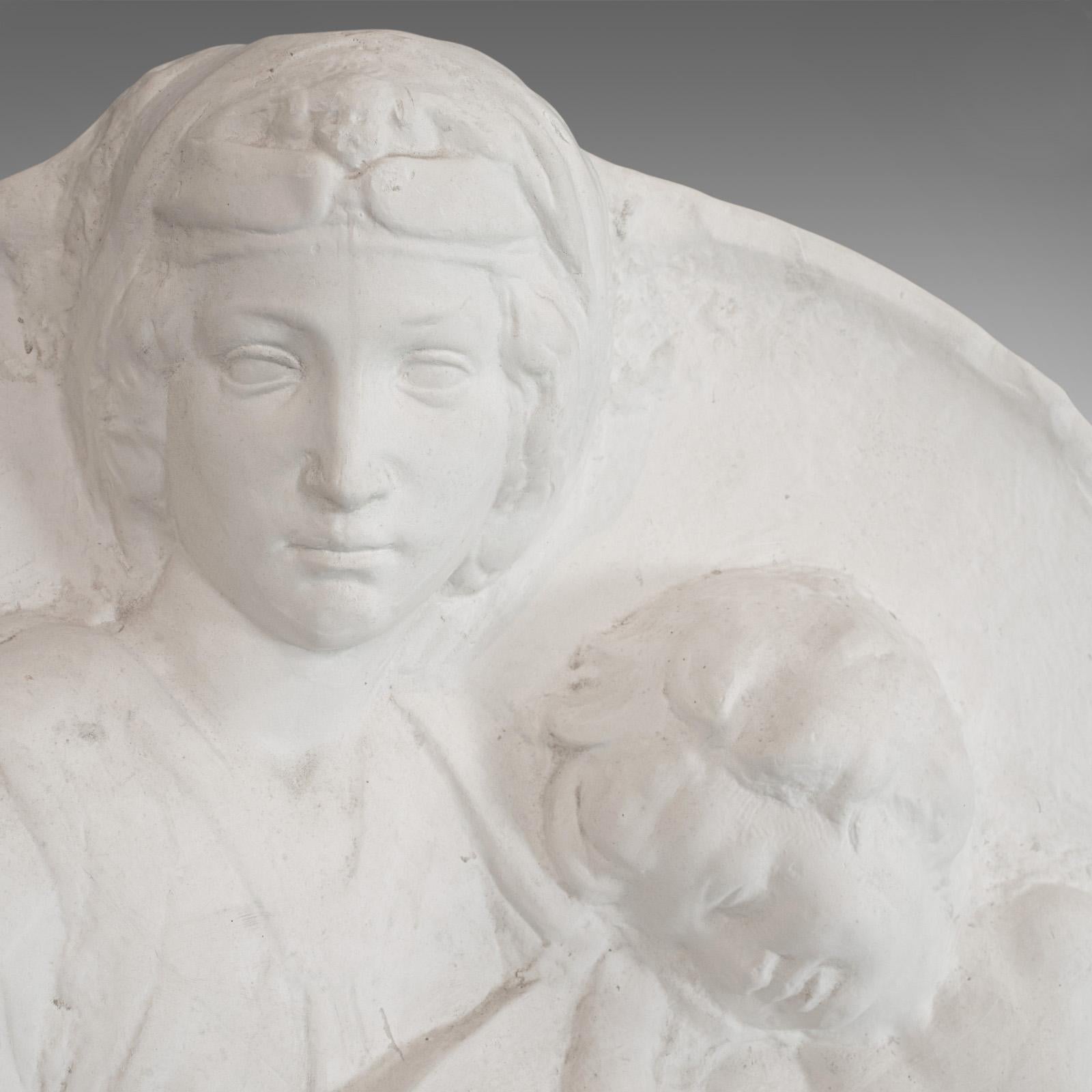 High Victorian Plaster Cast Bas-Relief Portrait Pitti Tondo, Virgin and Child by Michelangelo