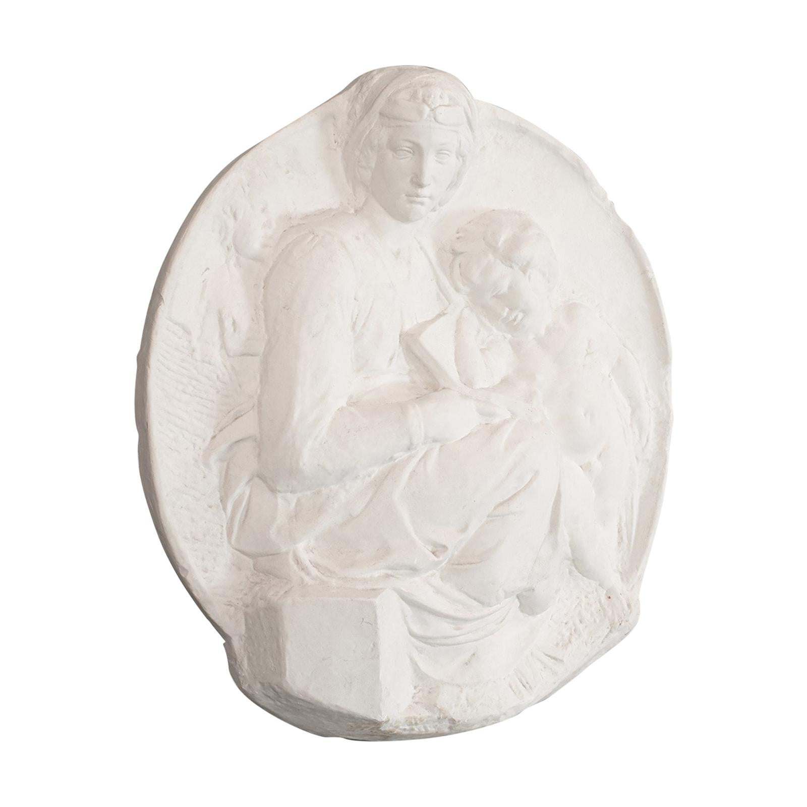 Plaster Cast Bas-Relief Portrait Pitti Tondo, Virgin and Child by Michelangelo