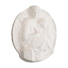 Vintage Plaster Cast Bas-Relief Portrait Pitti Tondo, Virgin and Child by Michelangelo