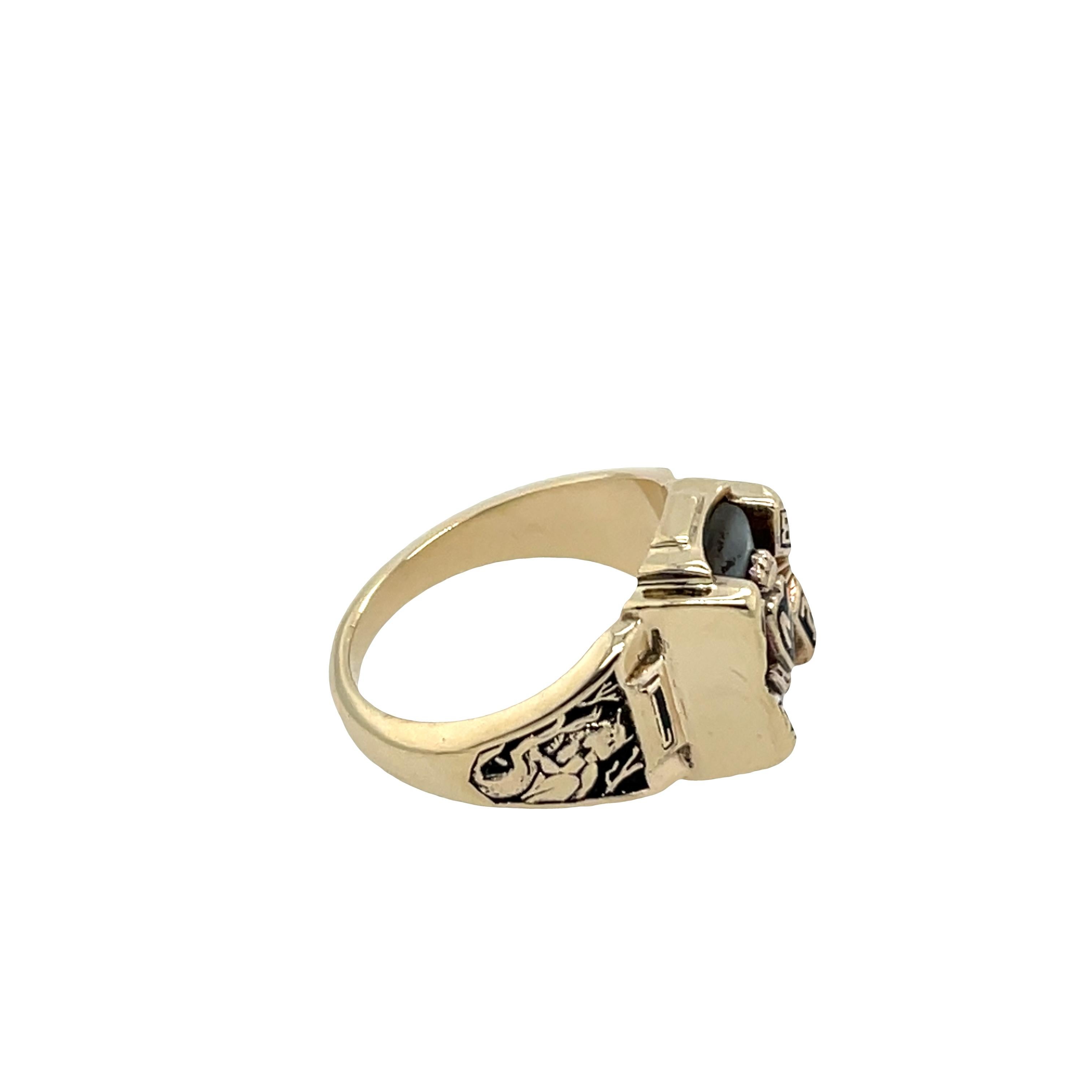Femenino o masculino Anillo de oro de 10 ct Vintage High School 1944 en venta