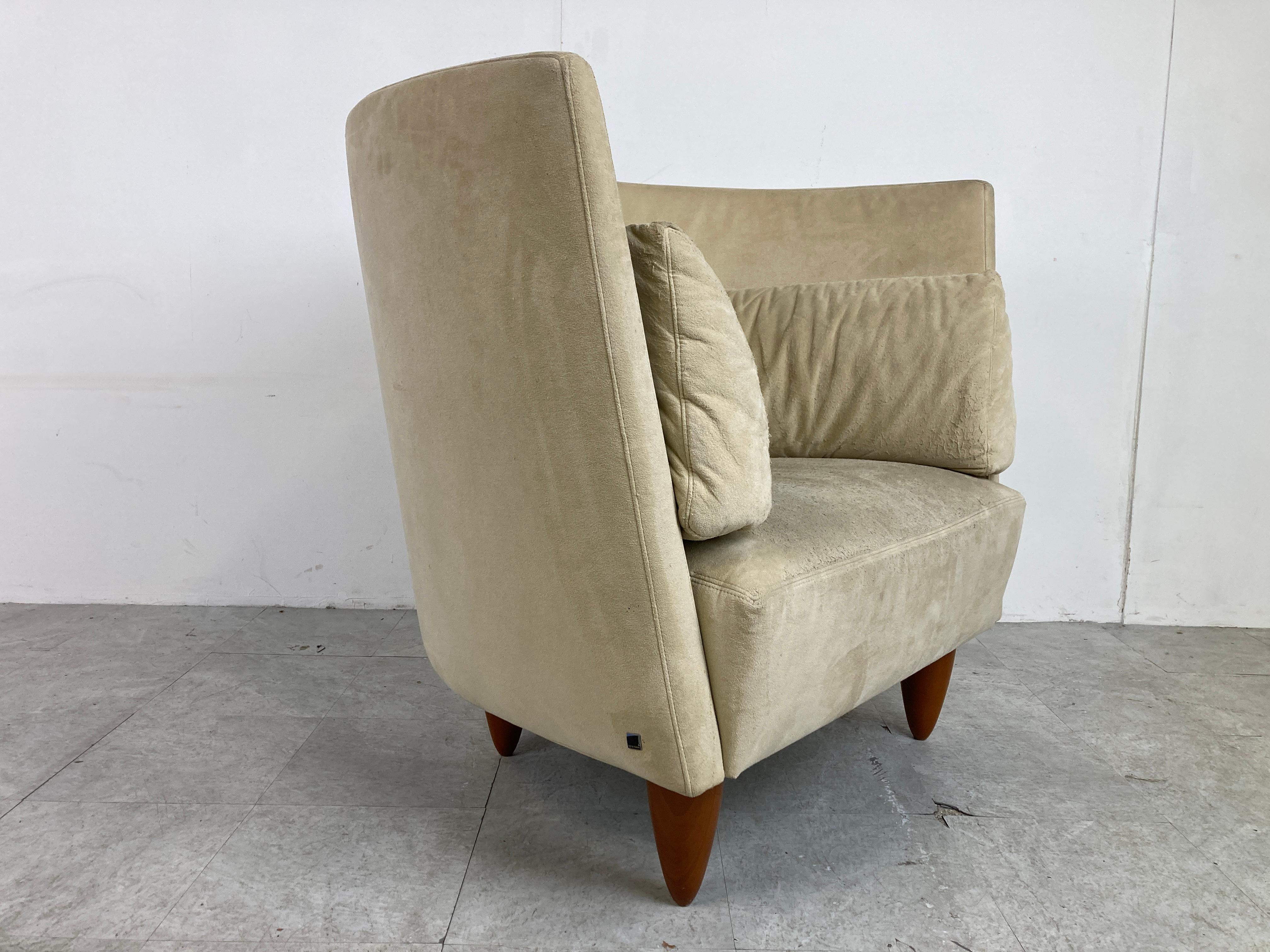 Suede Vintage Highback Lounge Chair by Ligne Roset, 1990s For Sale