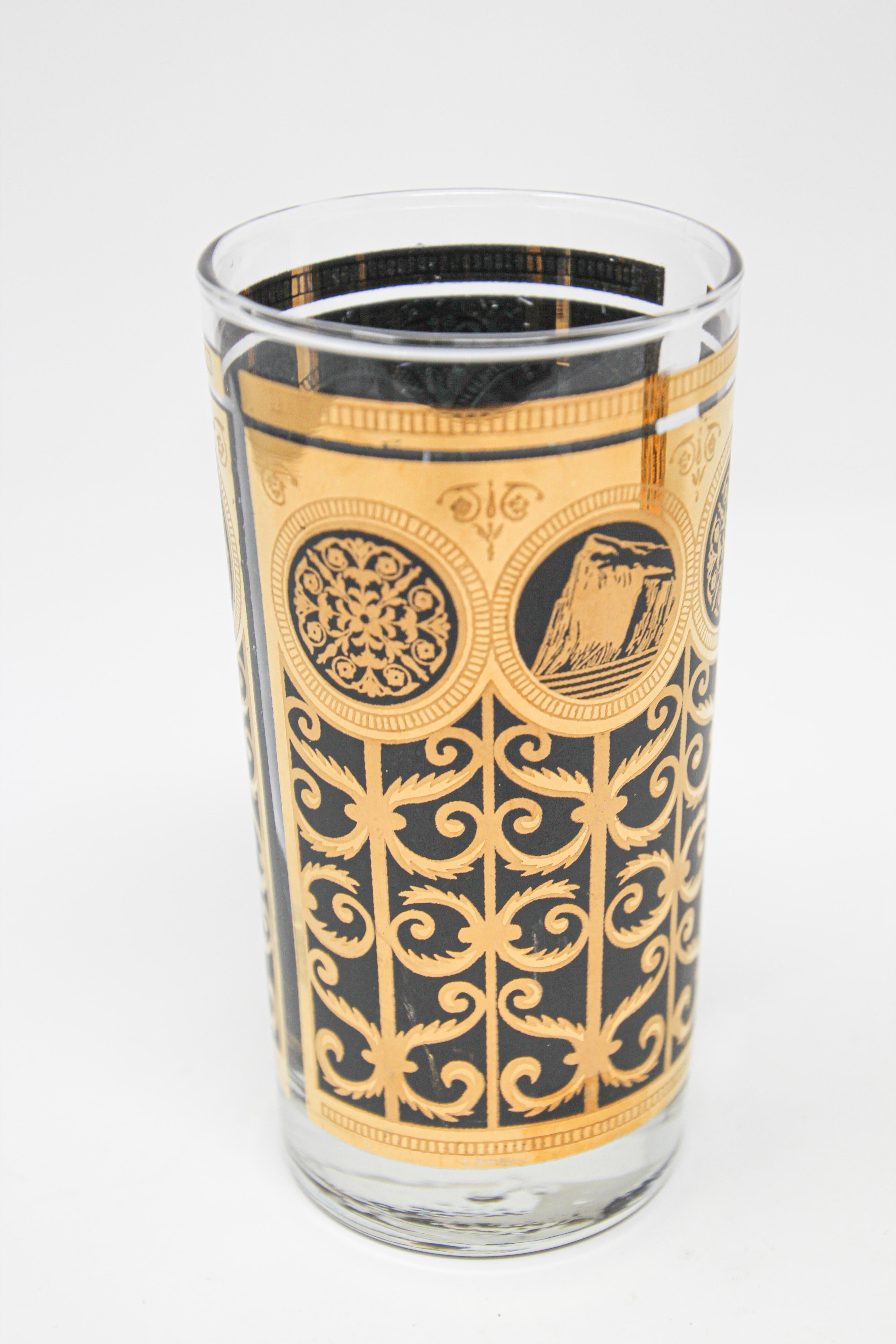 Verres de bar de collection Highball noirs et or des années 1960 par Fred Press. en vente 4